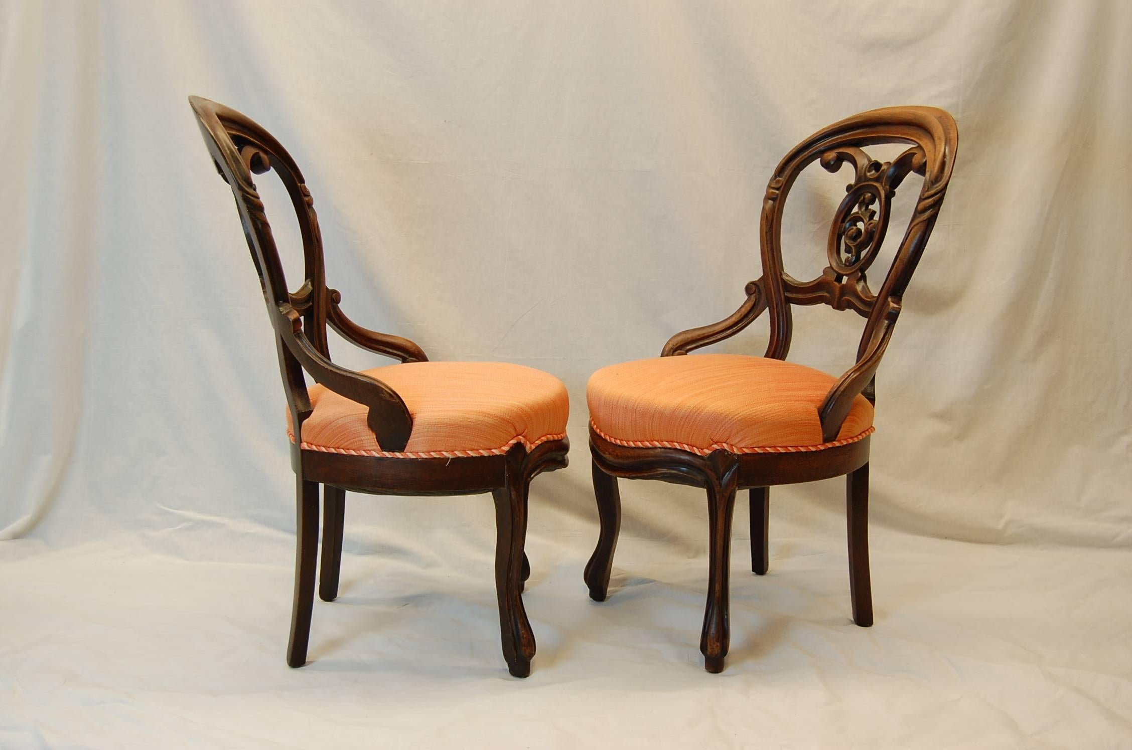 American Pair Victorian Walnut Carved Parlor Chairs, circa 1870