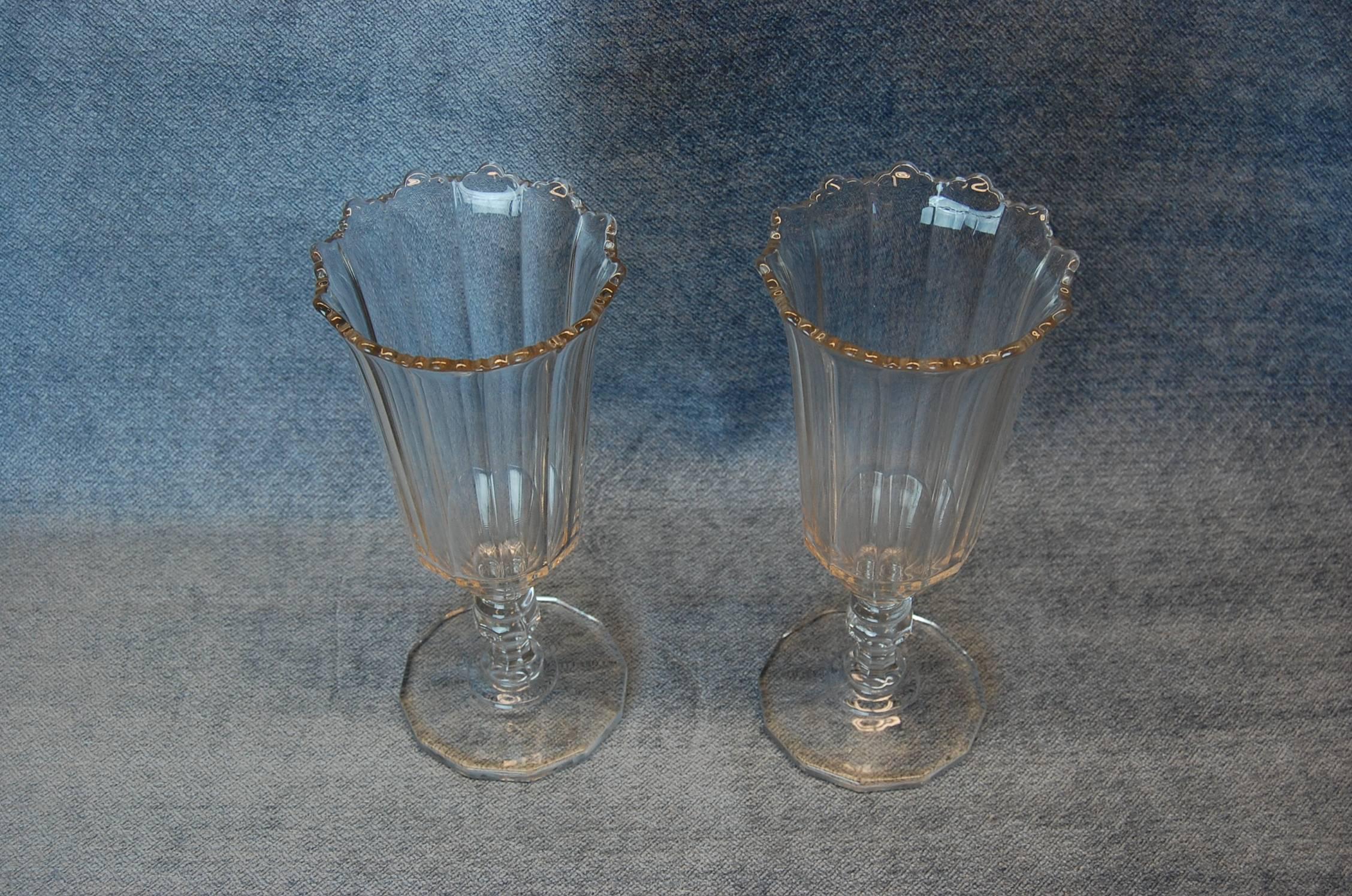 Pressed Pair of American Clear Glass Celery Vases, circa 1880