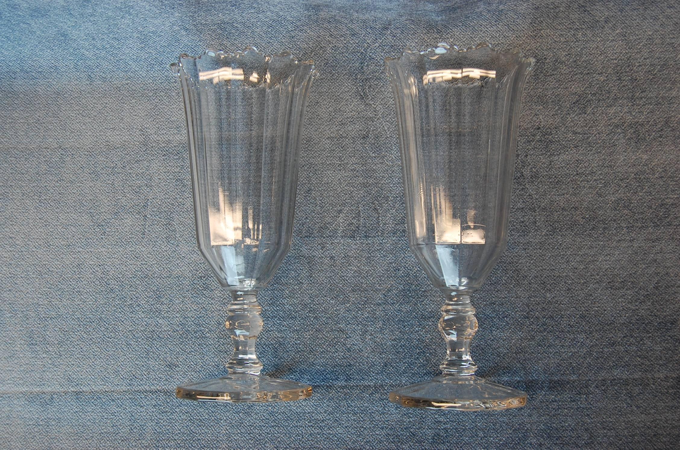Mid-19th Century Pair of American Clear Glass Celery Vases, circa 1880
