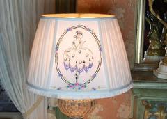 Pair of Custom Linen Lampshades with Hand-Embroidered Panels from the 1940s