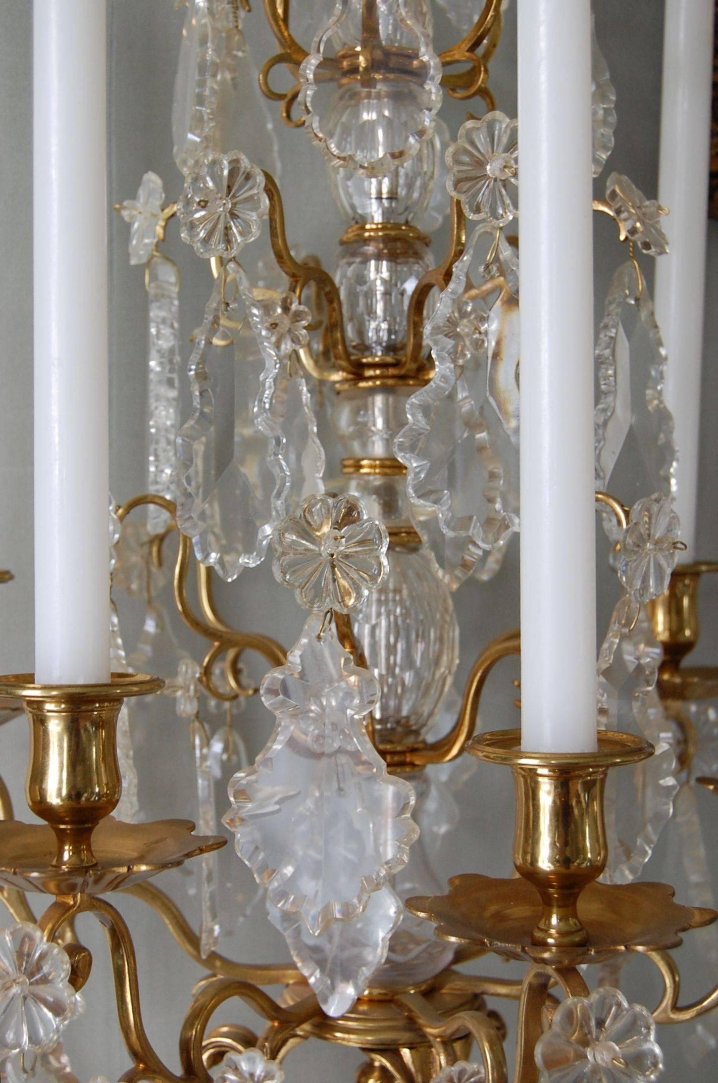 Late 19th Century Monumental Pair of Antique French Gilt Bronze and Crystal Girandole Candelabra For Sale