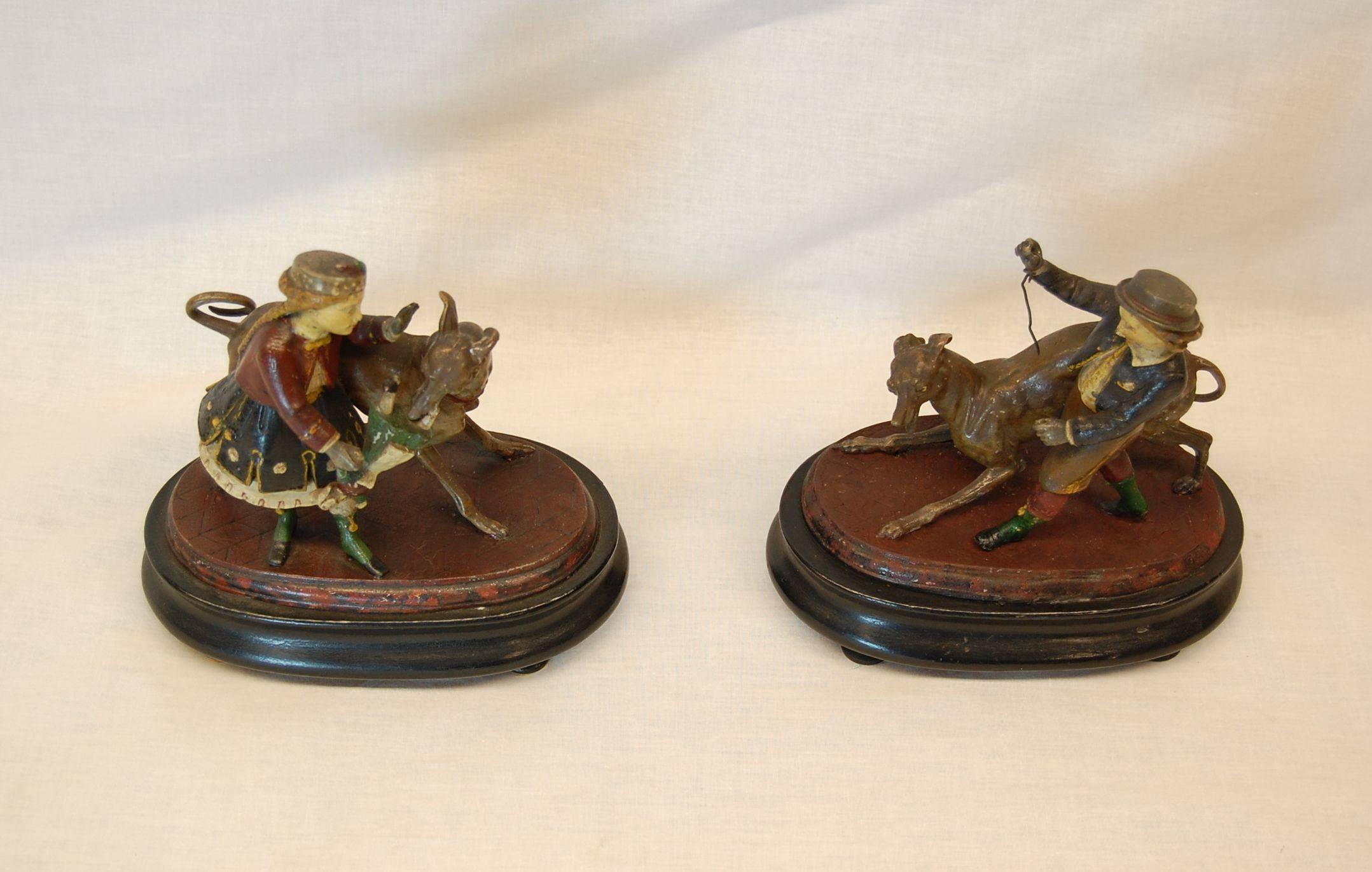 German Pair of Metal Figurines Featuring Children and Their Dogs, circa 1890 For Sale
