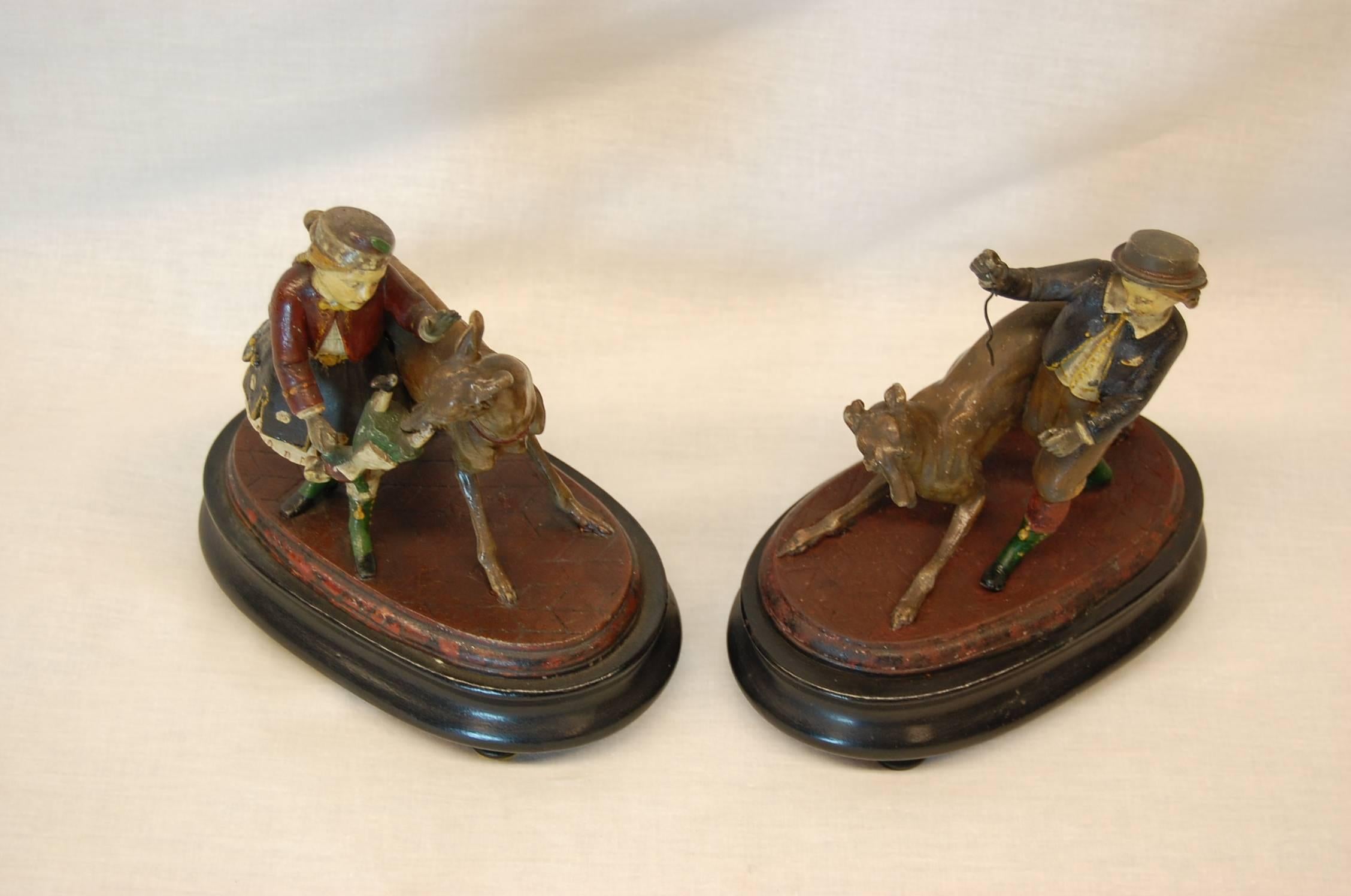 Pair of Metal Figurines Featuring Children and Their Dogs, circa 1890 In Excellent Condition For Sale In Pittsburgh, PA