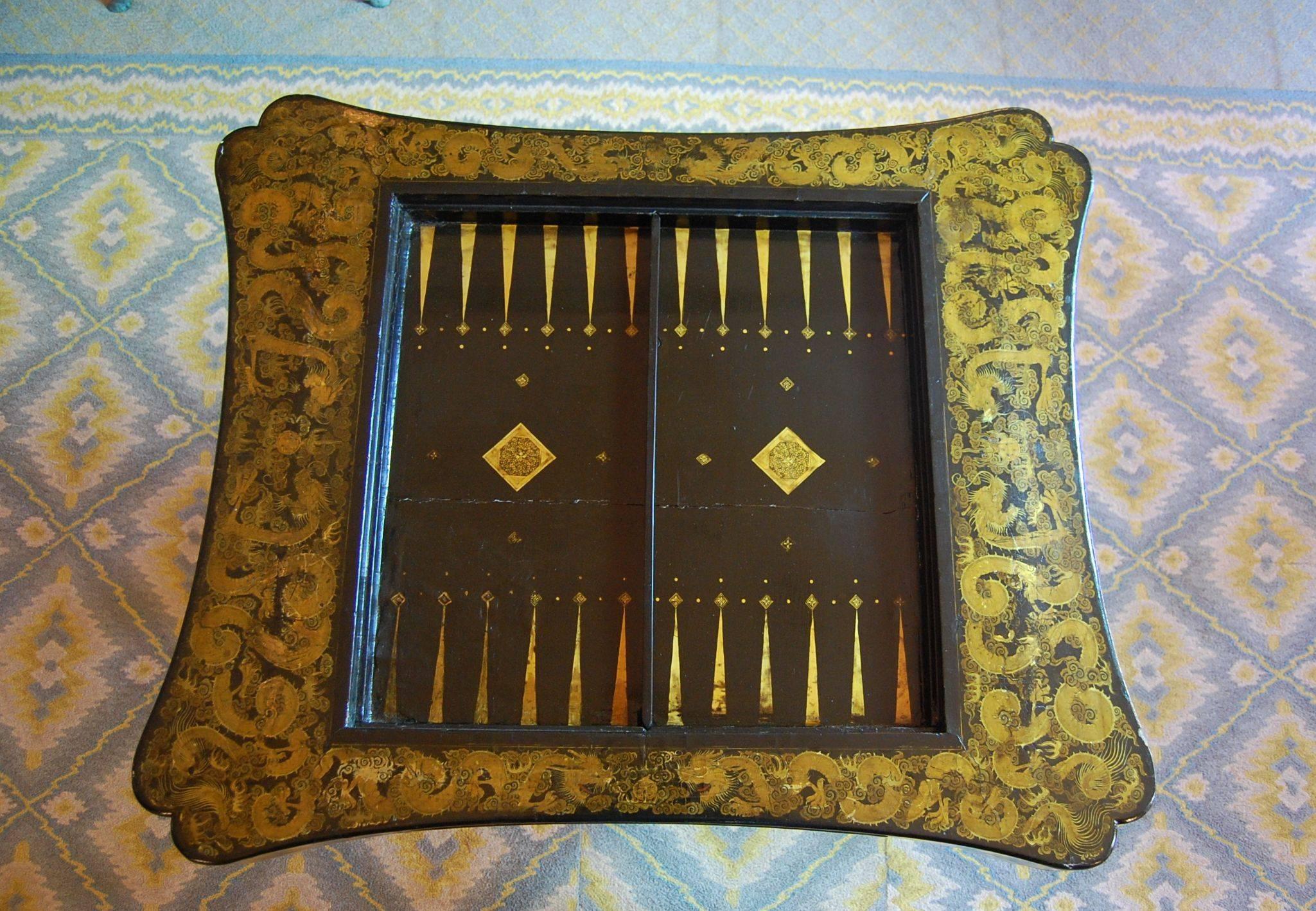 19th Century Chinoiserie Gold Decorated Games Table 4