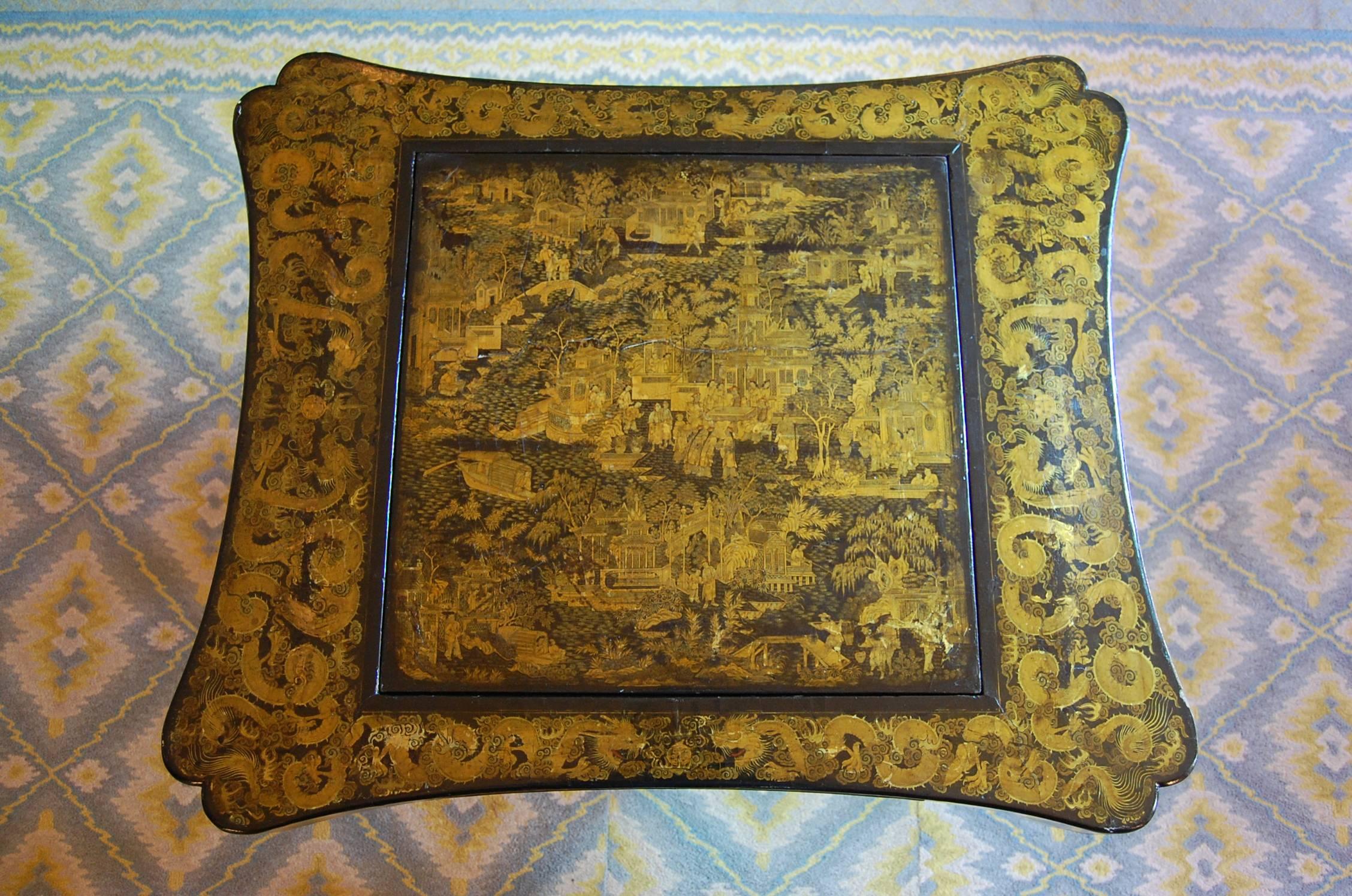 19th Century Chinoiserie Gold Decorated Games Table 1