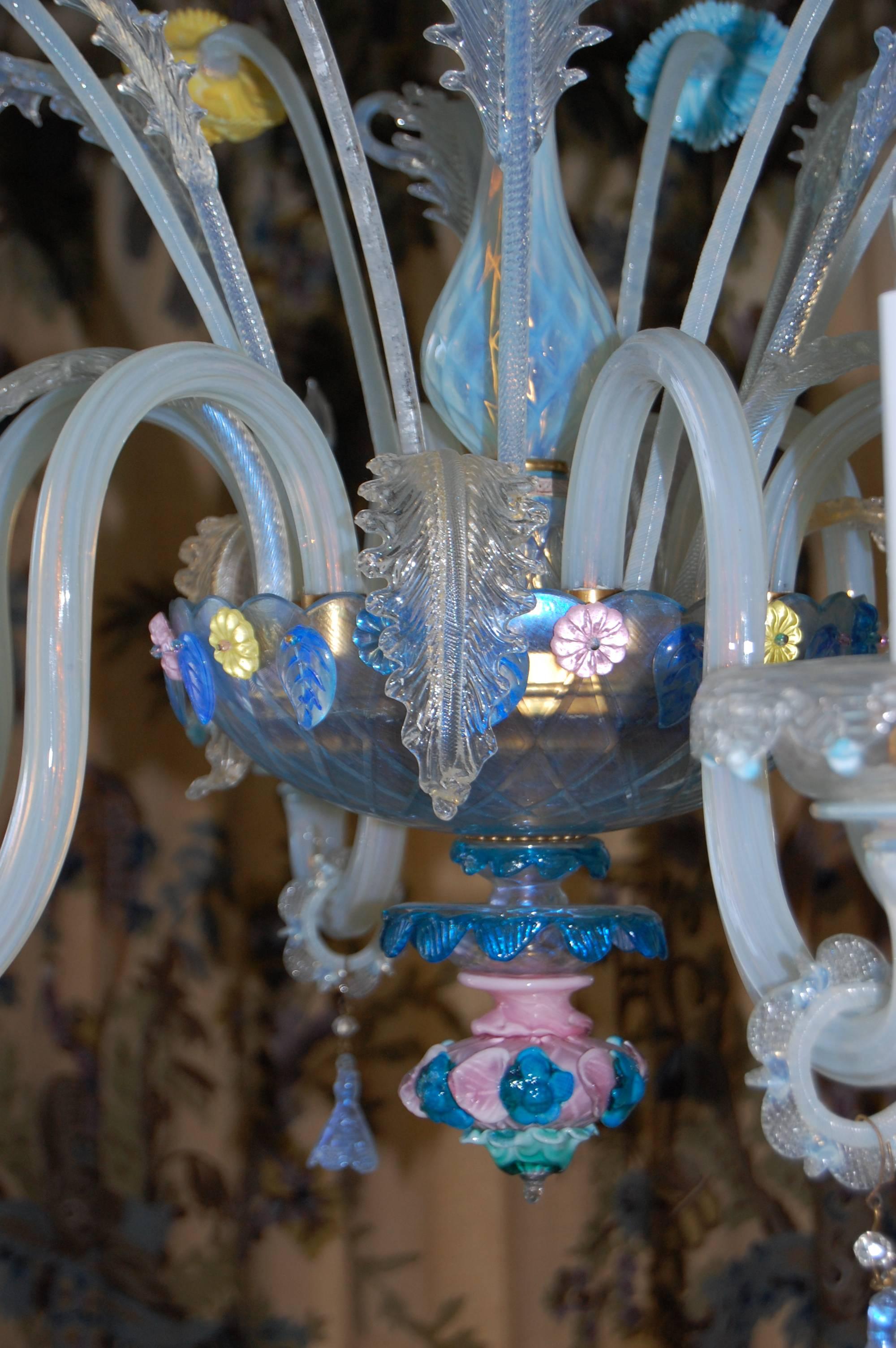 Early 20th Century Italian Venetian Six-Light Chandelier with Floral Sprays For Sale 1