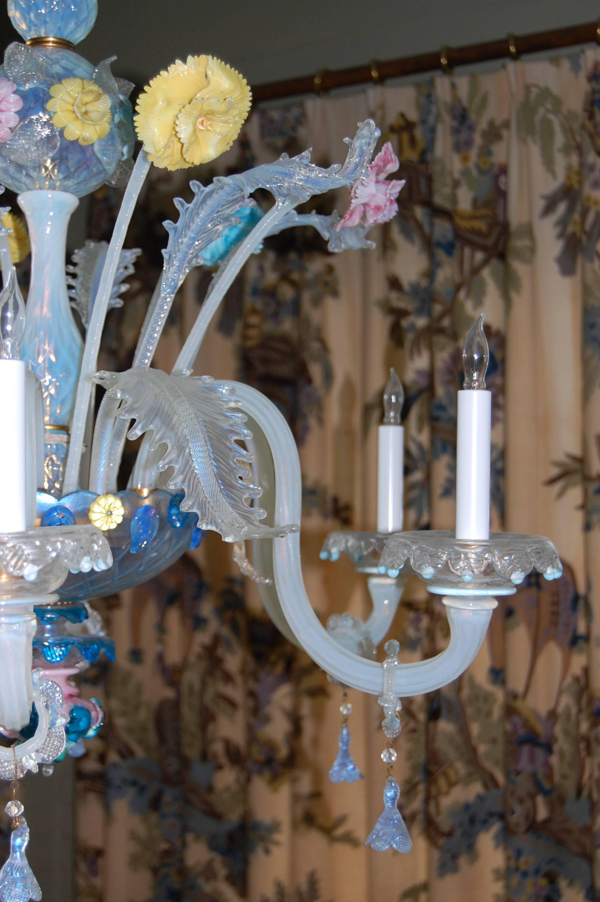 Early 20th Century Italian Venetian Six-Light Chandelier with Floral Sprays For Sale 3
