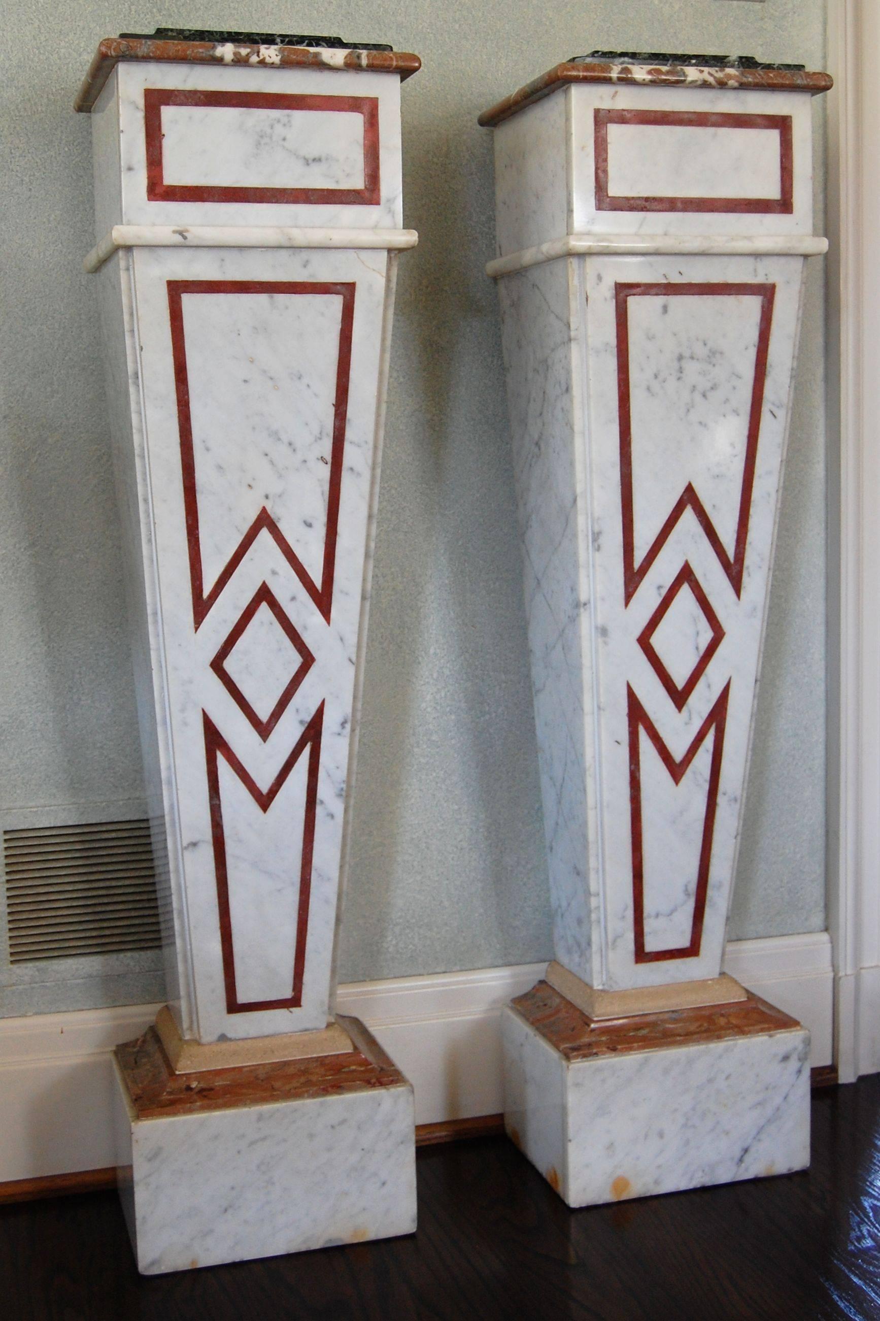 Pair of Italian Neoclassical Marble Pedestals, Late 19th Century In Excellent Condition For Sale In Pittsburgh, PA