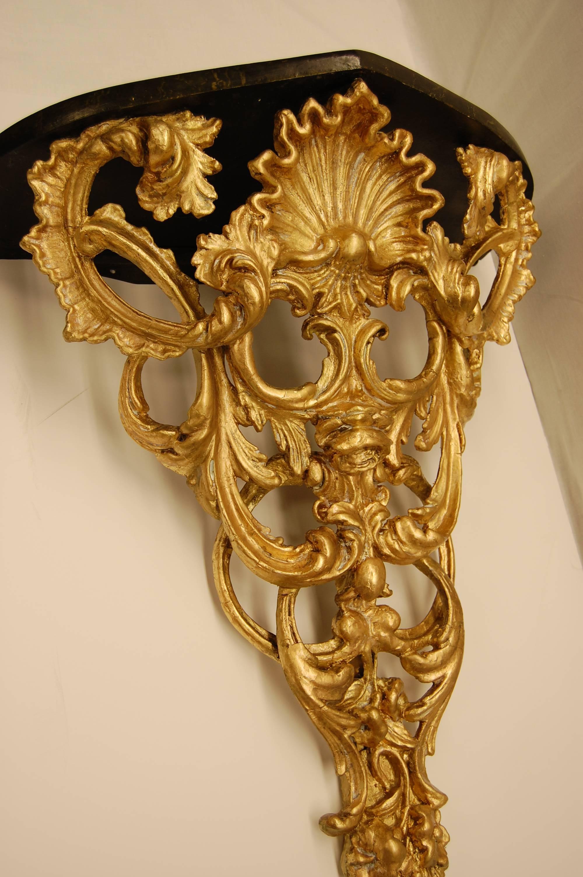 American Victorian Gilt Carved Wood Wall Console with Faux Marble Top, 1859 For Sale 3