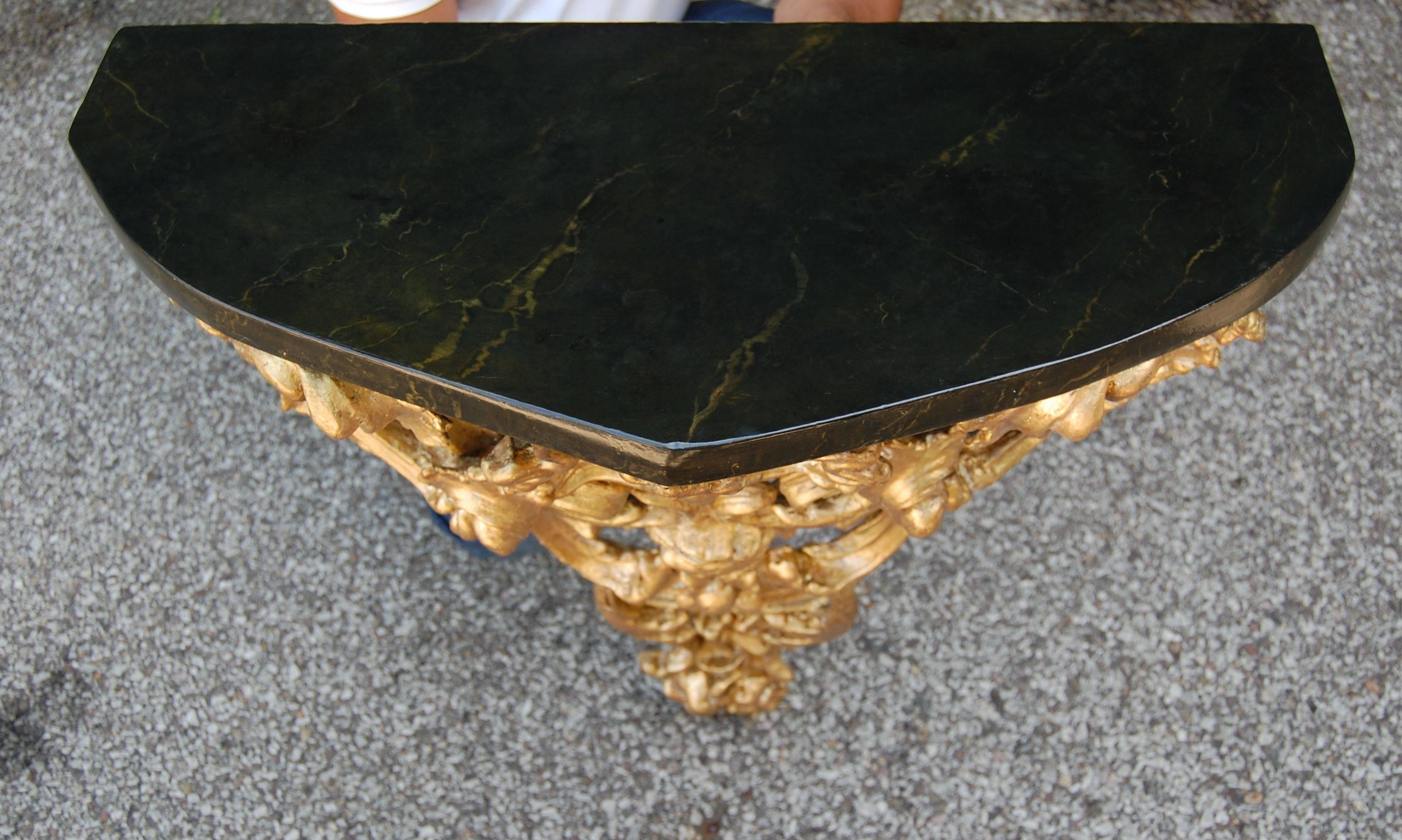 American Victorian Gilt Carved Wood Wall Console with Faux Marble Top, 1859 In Good Condition For Sale In Pittsburgh, PA