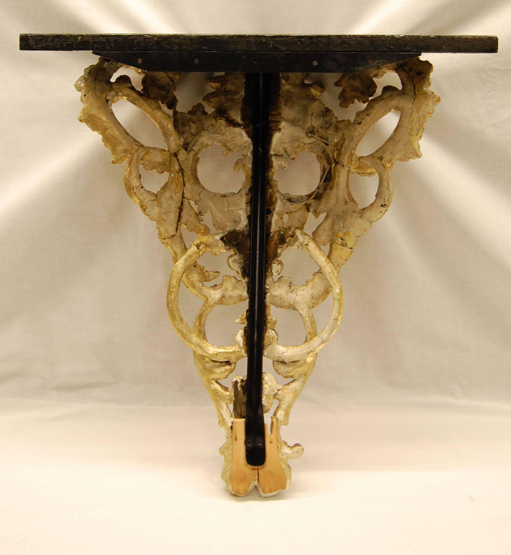 Mid-19th Century American Victorian Gilt Carved Wood Wall Console with Faux Marble Top, 1859 For Sale
