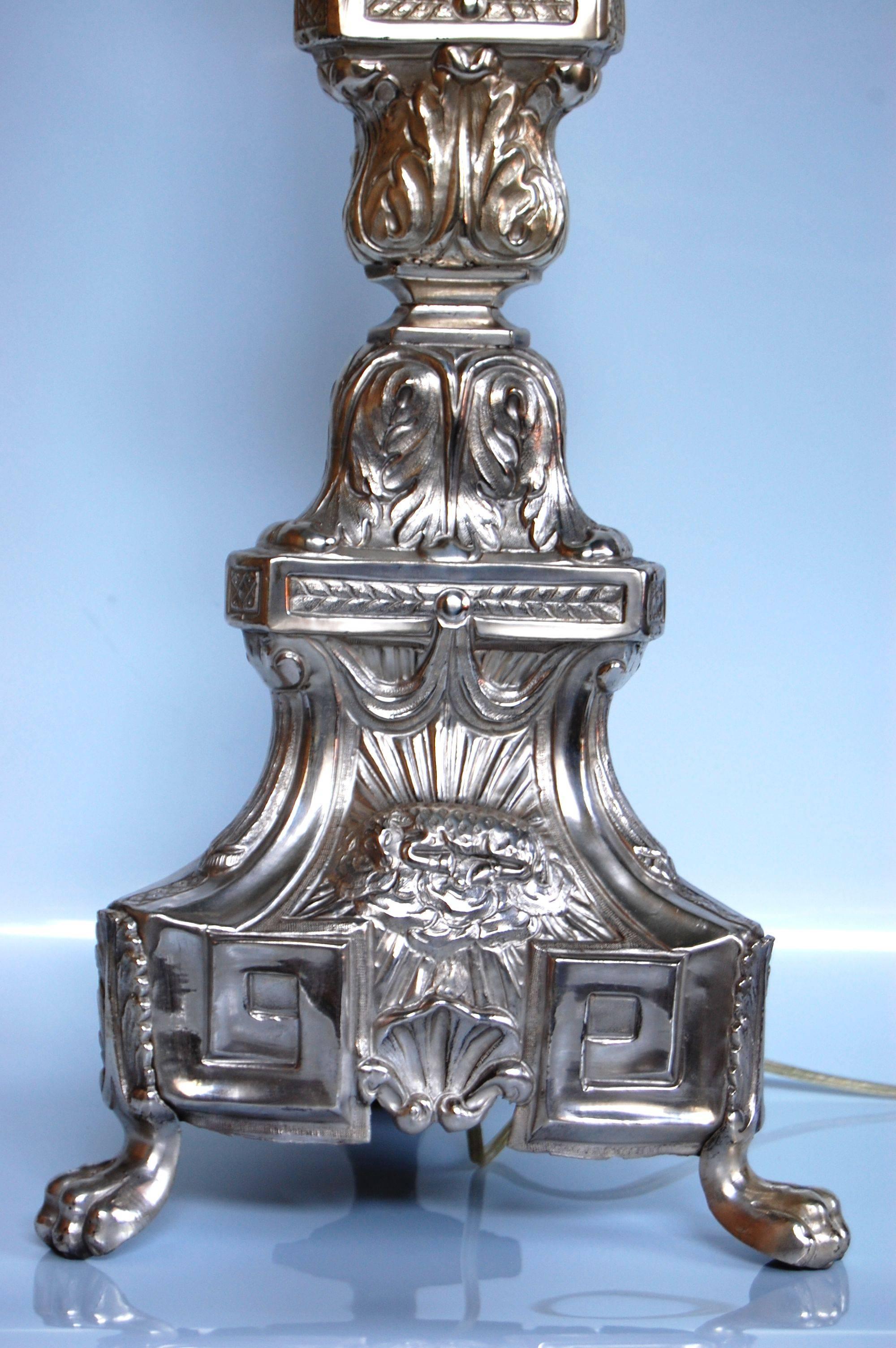 Unknown 19th Century Silver Plated Altar Candlestick Wired as Lamp