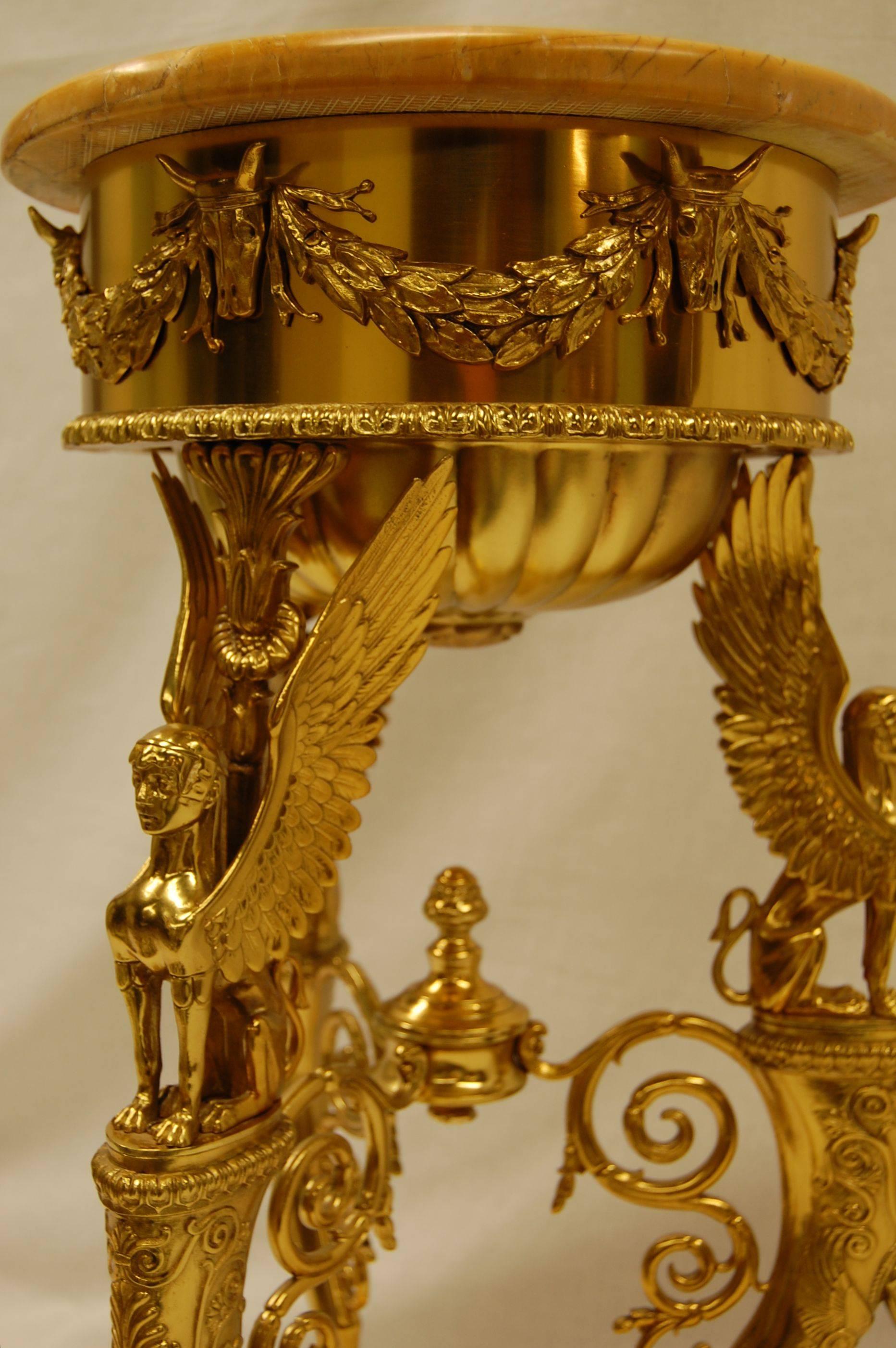 Grand Tour 19th Century Copy of Roman Brazier in Gold Vermiel Finish with Marble Top For Sale