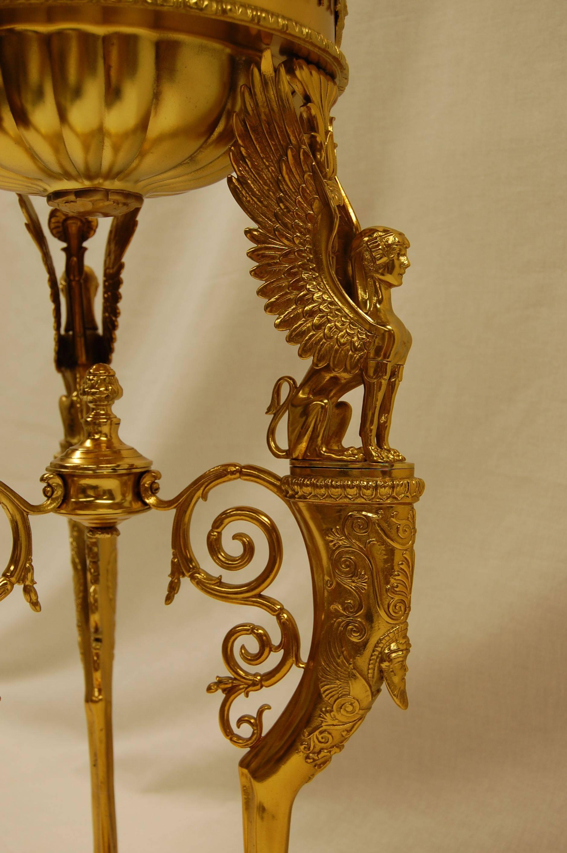 Italian 19th Century Copy of Roman Brazier in Gold Vermiel Finish with Marble Top For Sale