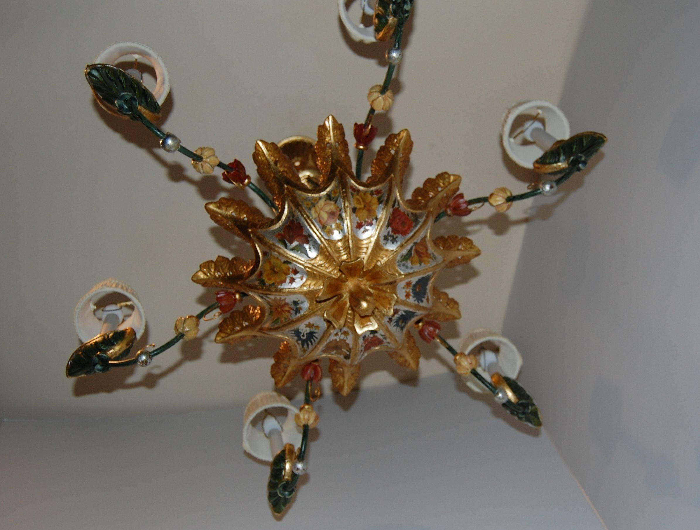 Early 19th Century Italian Polychromed Six-Light Chandelier For Sale 1