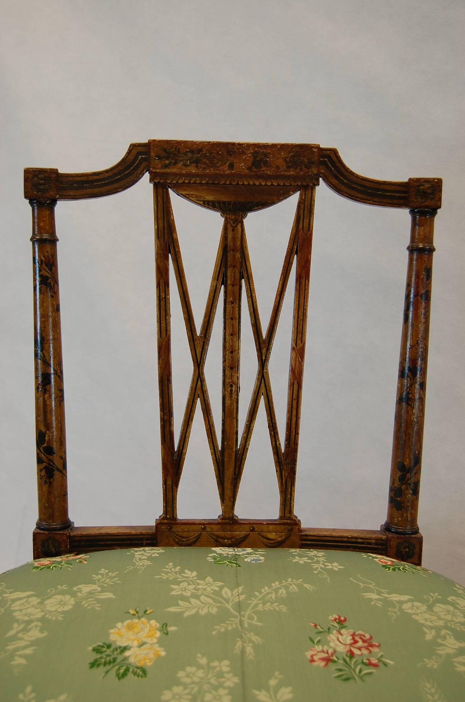 Hepplewhite Pair of Early 19th Century English Chairs with Cane Seats, circa 1800