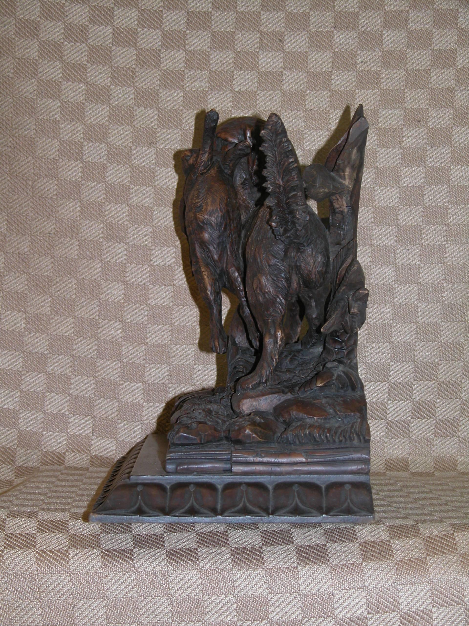 Black Forest Carving of Hunting Dog with Rabbit on Fancy Carved Base, circa 1850 1