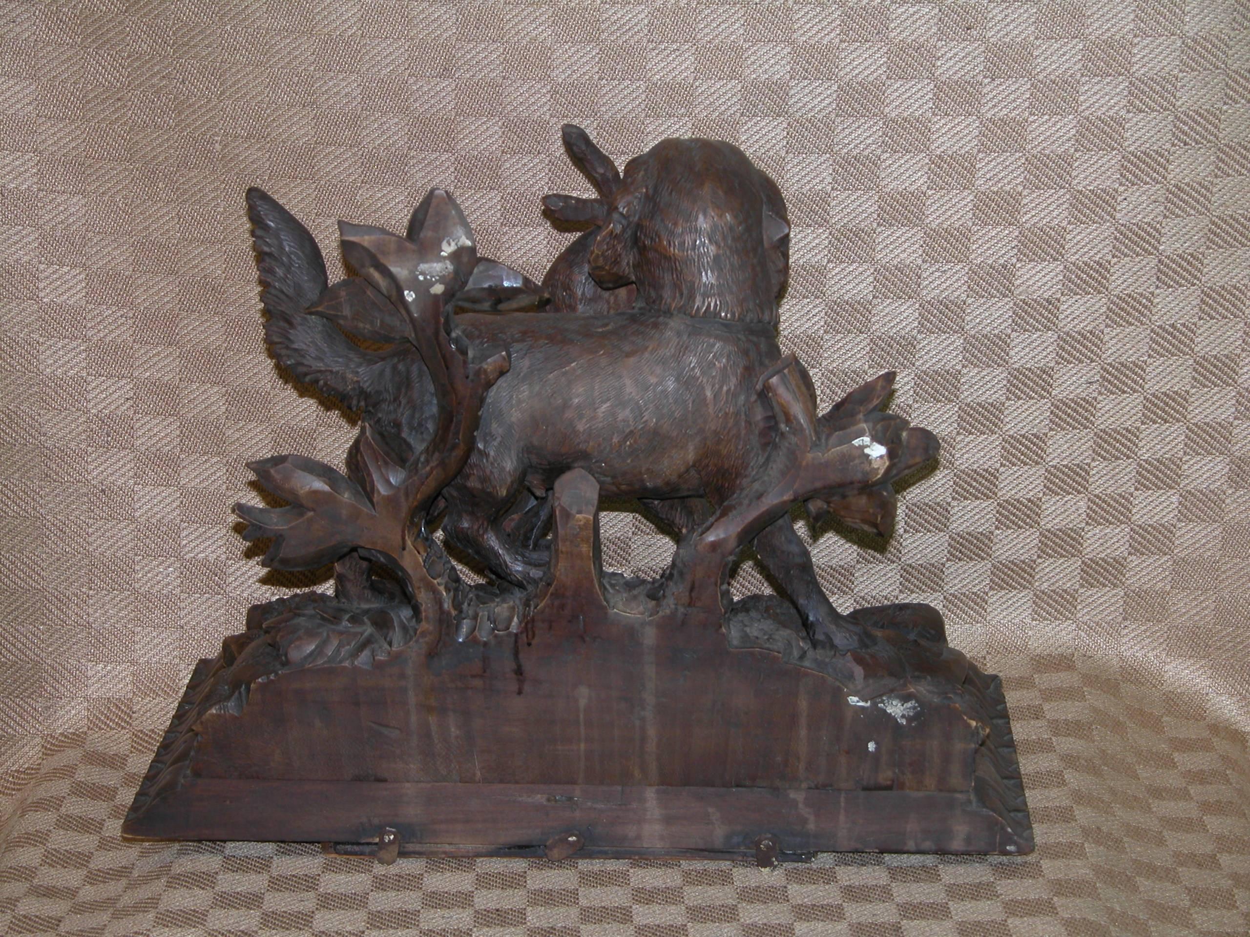 Black Forest Carving of Hunting Dog with Rabbit on Fancy Carved Base, circa 1850 2