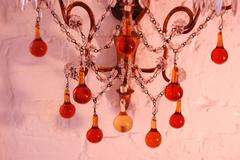Pair of Italian Sconces with Amber and Clear Glass Beads, circa 1920