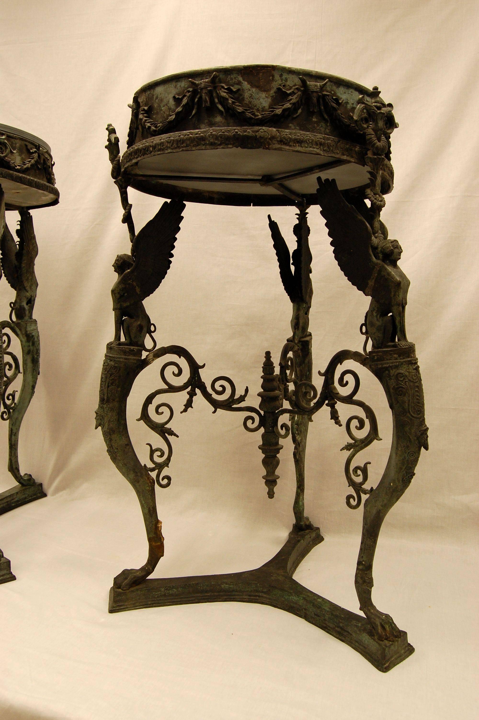 20th Century Two Grand Tour Bronze Athéniennes or Stands Dated, 1903 For Sale