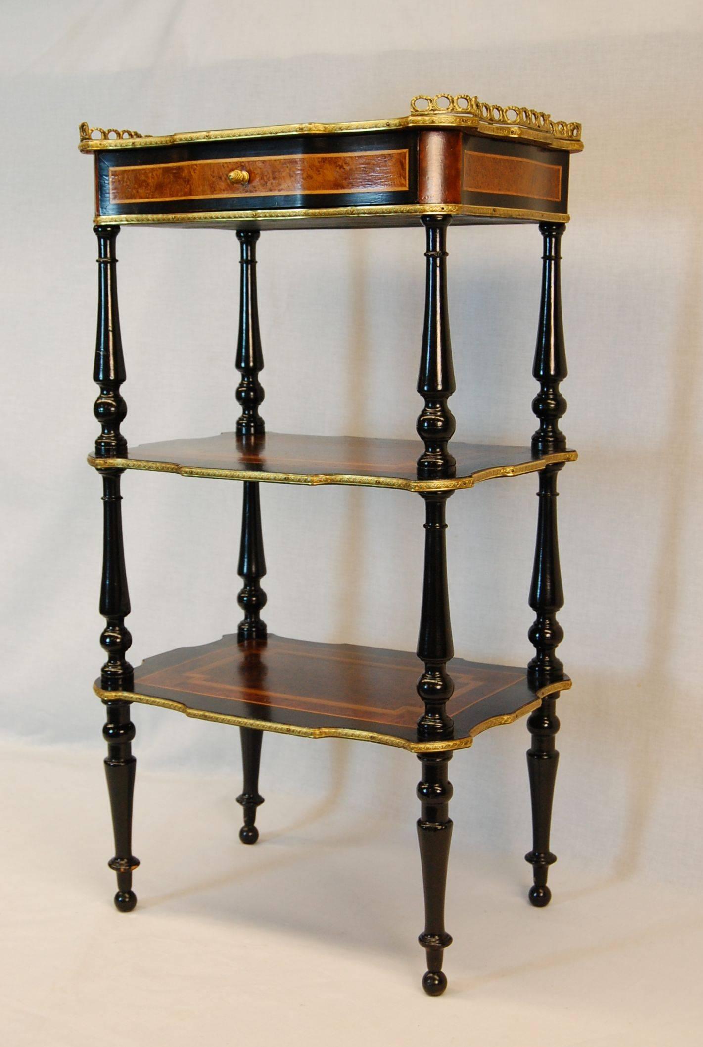 Inlay French Neoclassical Revival Three-Tier Side Table, circa 1870 For Sale