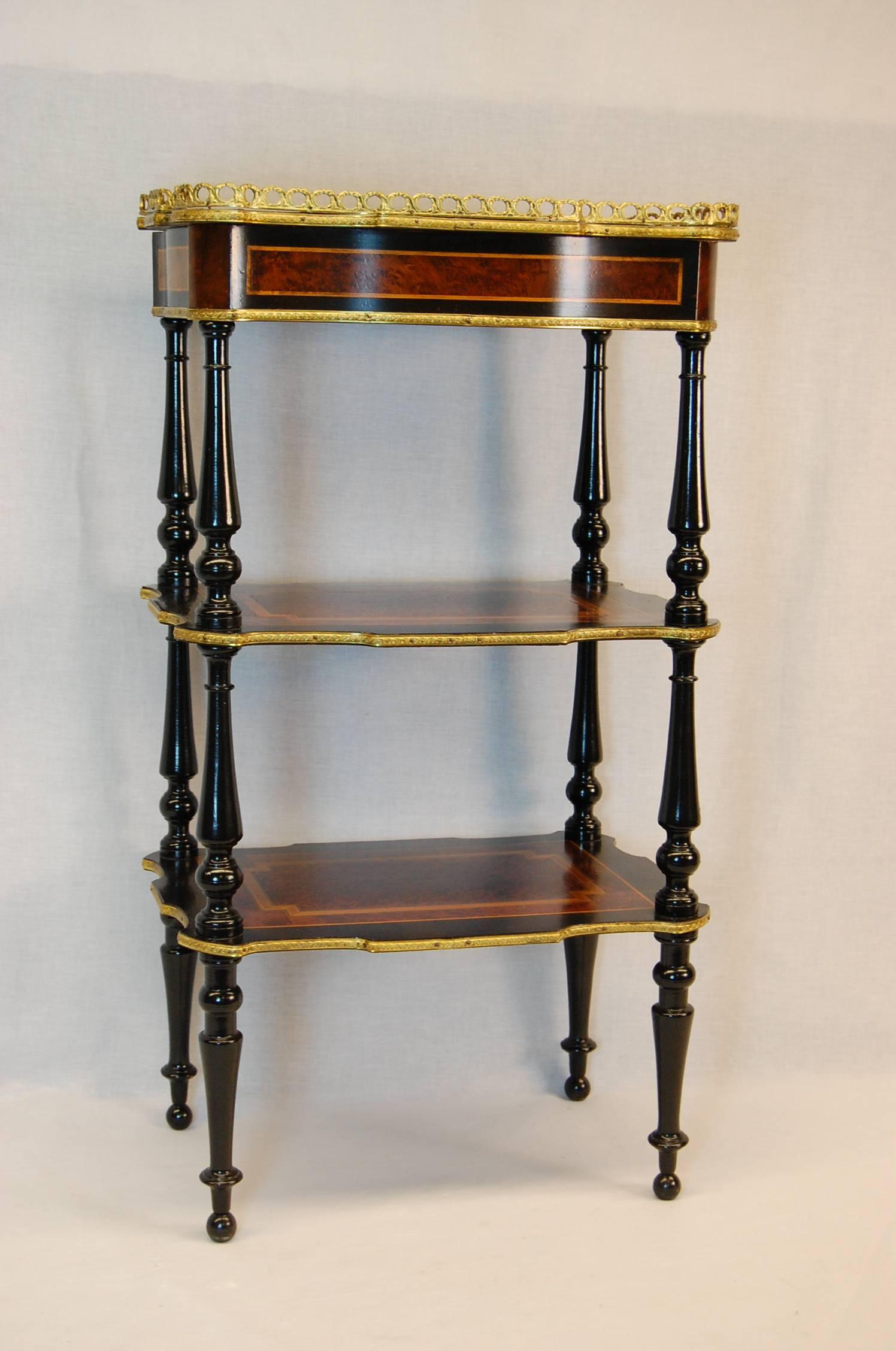 Burl French Neoclassical Revival Three-Tier Side Table, circa 1870 For Sale