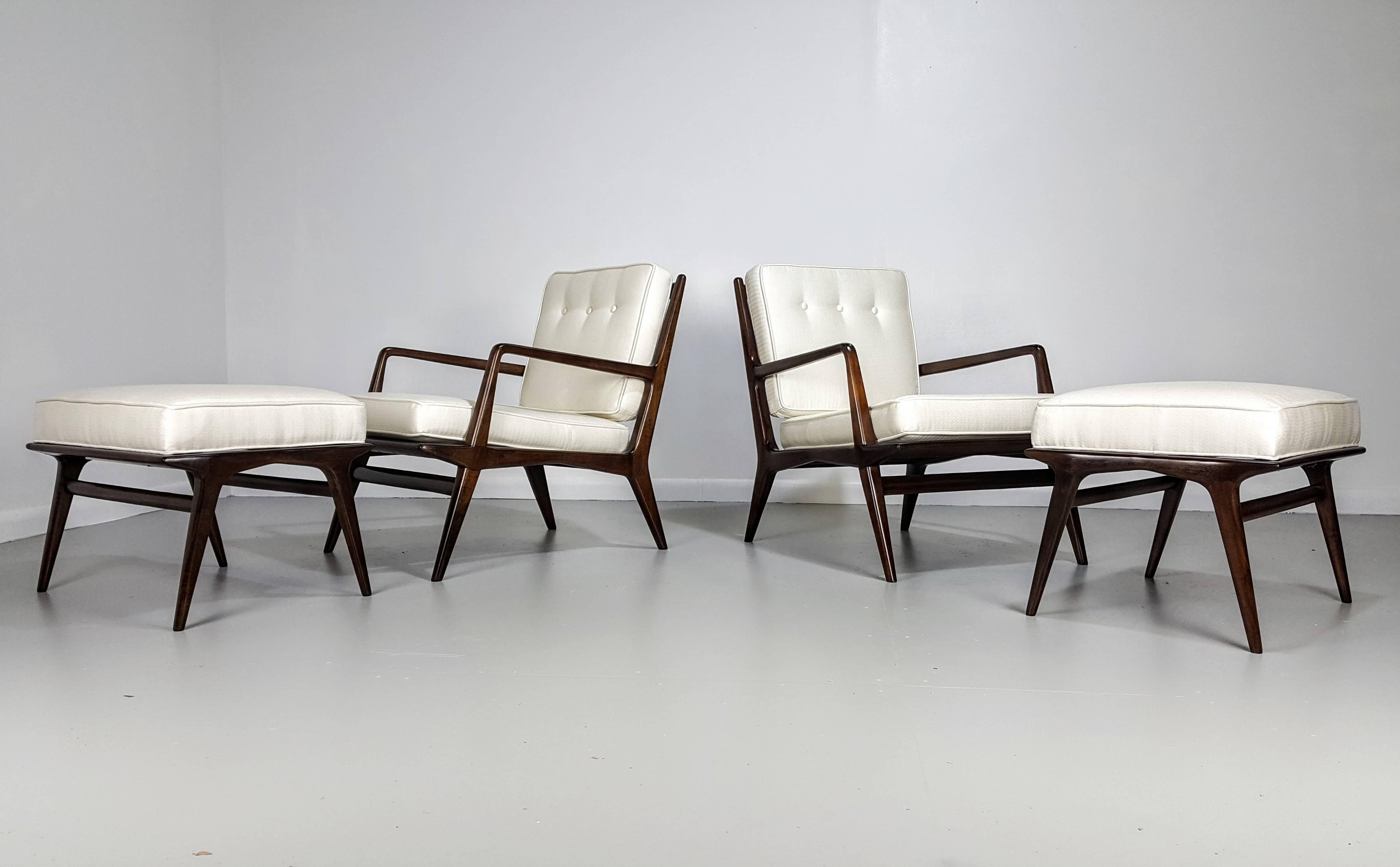 Mid-Century Modern Pair of Carlo di Carli Lounge Chairs with Ottomans for Singer & Sons, Italy 1950