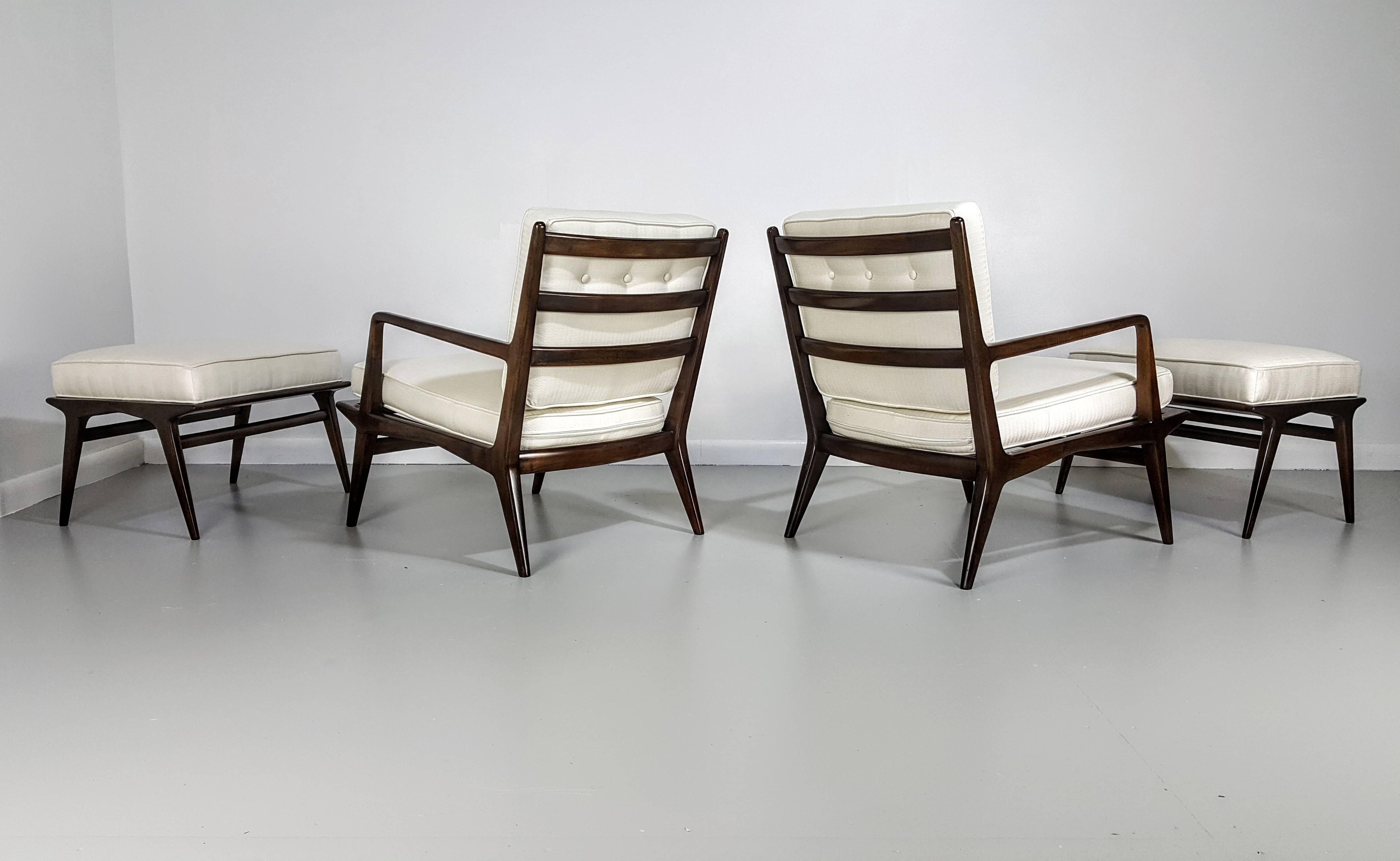 Mid-20th Century Pair of Carlo di Carli Lounge Chairs with Ottomans for Singer & Sons, Italy 1950