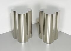 Pair of Custom Trefoil Dining Table Base Pedestals in Mirror Stainless Steel