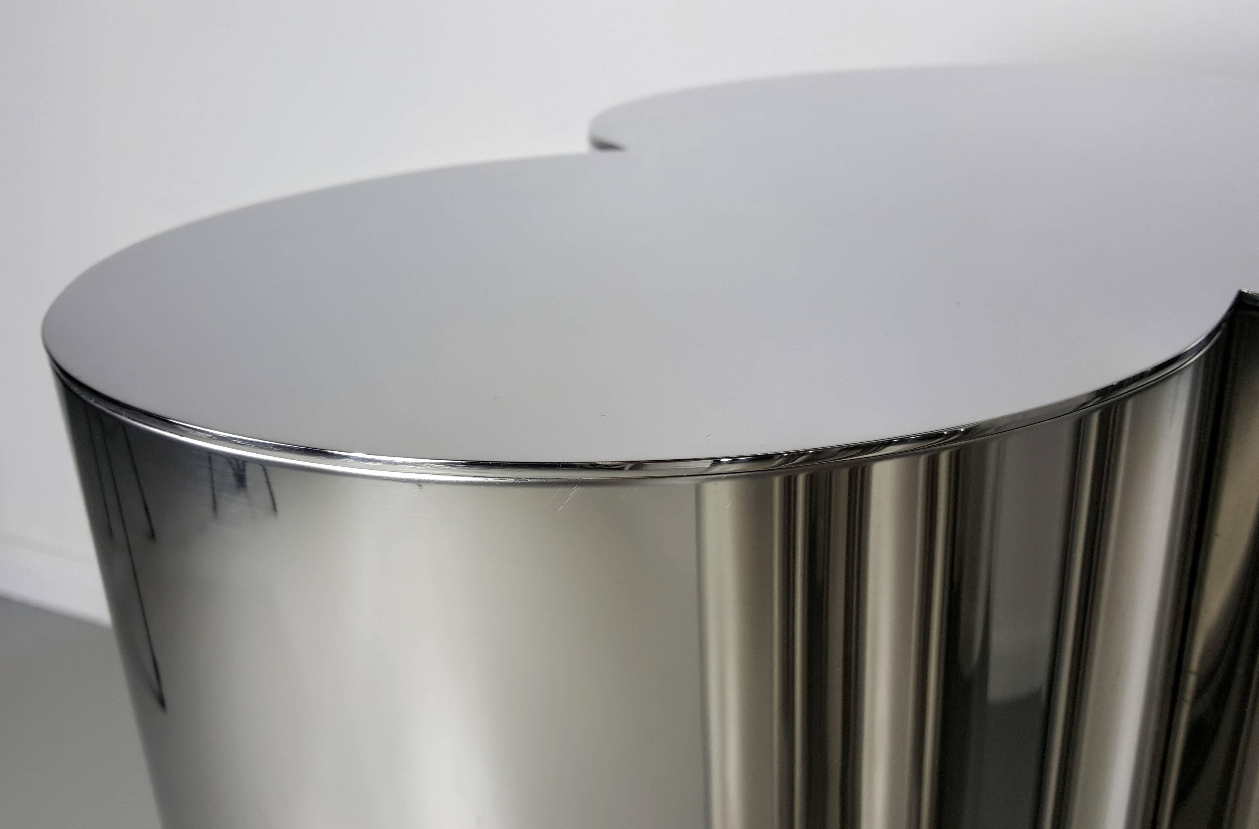 American Pair of Custom Trefoil Dining Table Base Pedestals in Mirror Stainless Steel