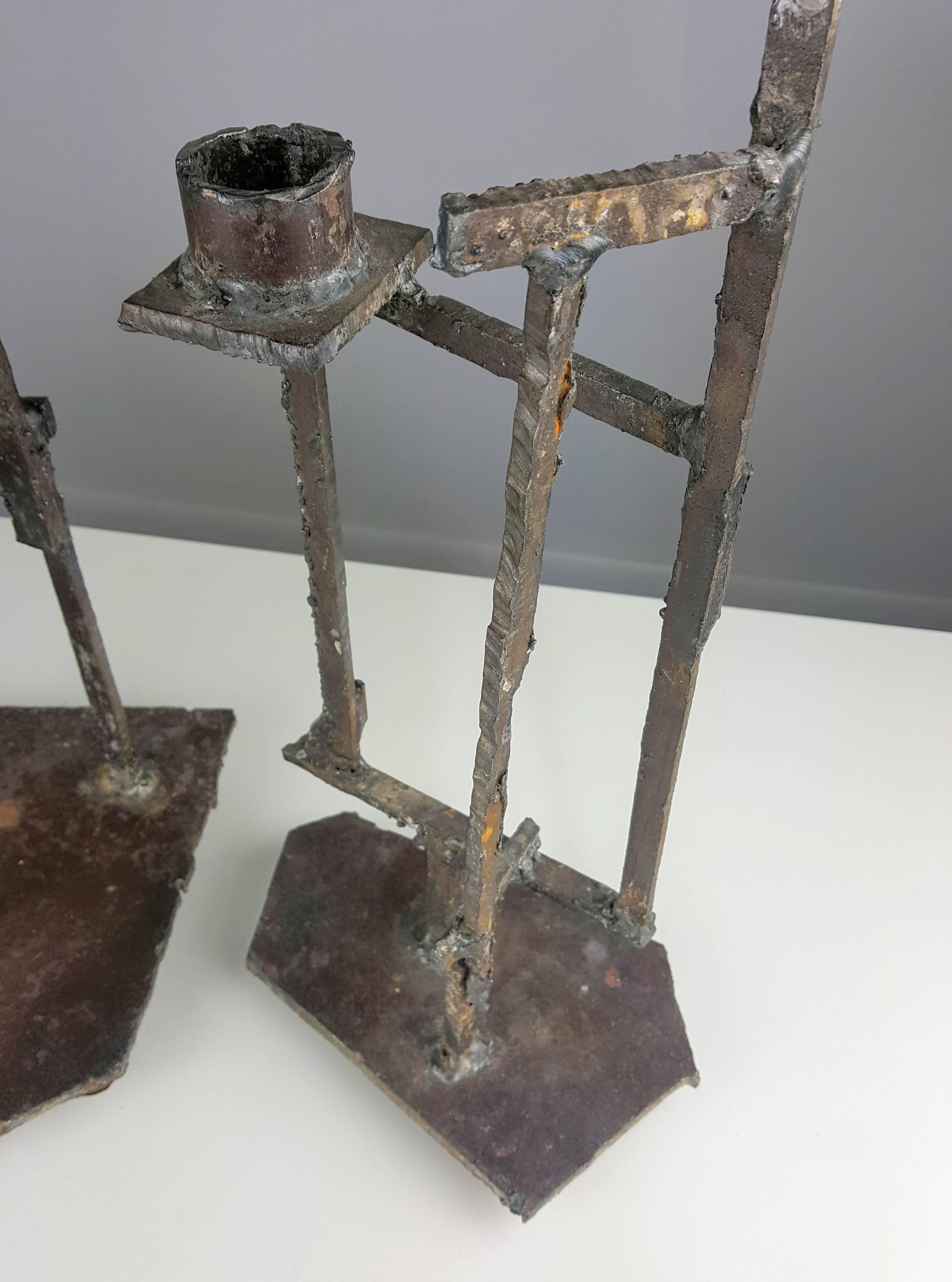 Welded Monumental Trio of Handmade Brutalist Candlesticks, style of Paul Evans, 1970s