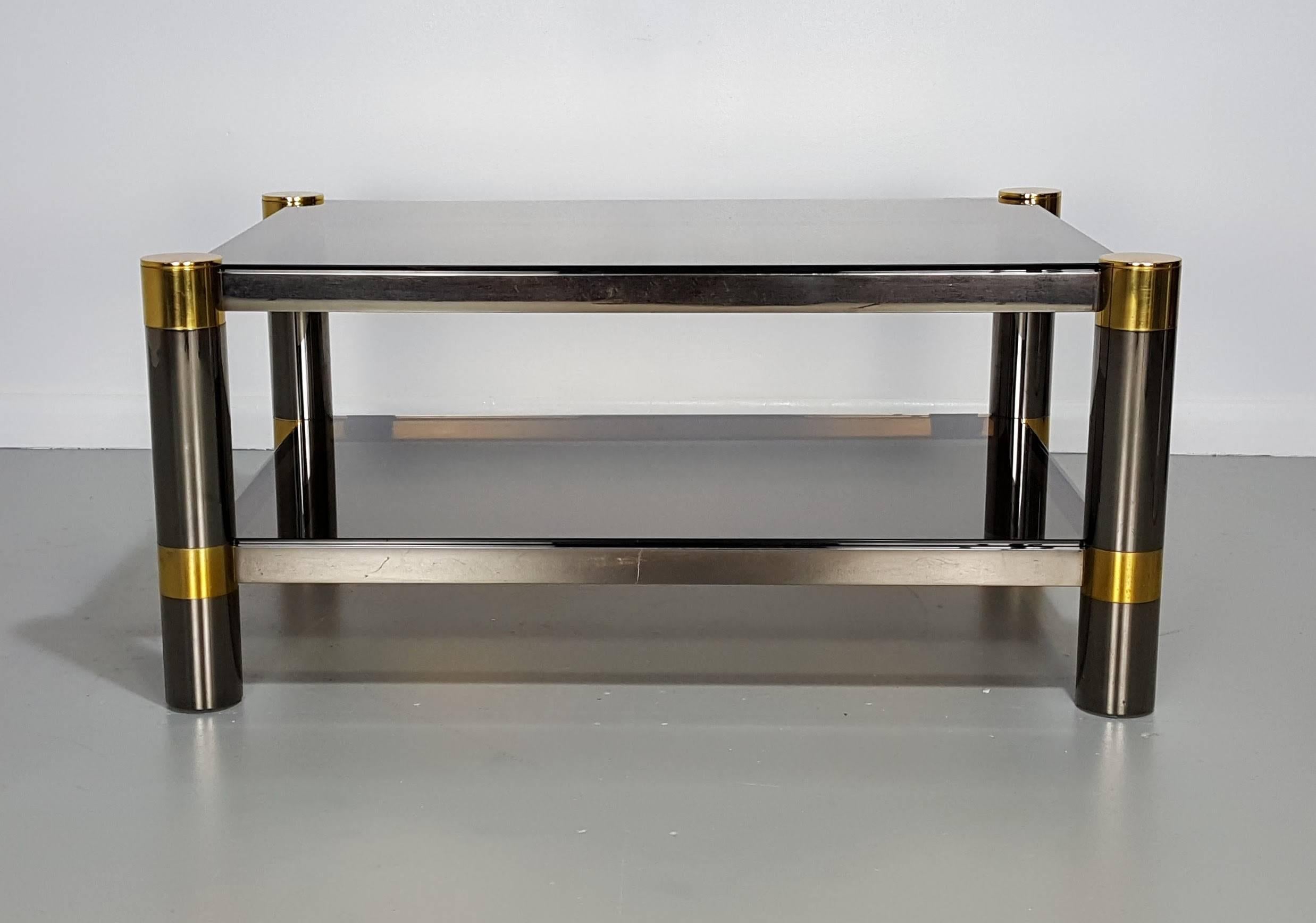 Chrome Karl Springer Coffee Table in Rare Gunmetal and Gold Tone Finish, Signed, 1970s