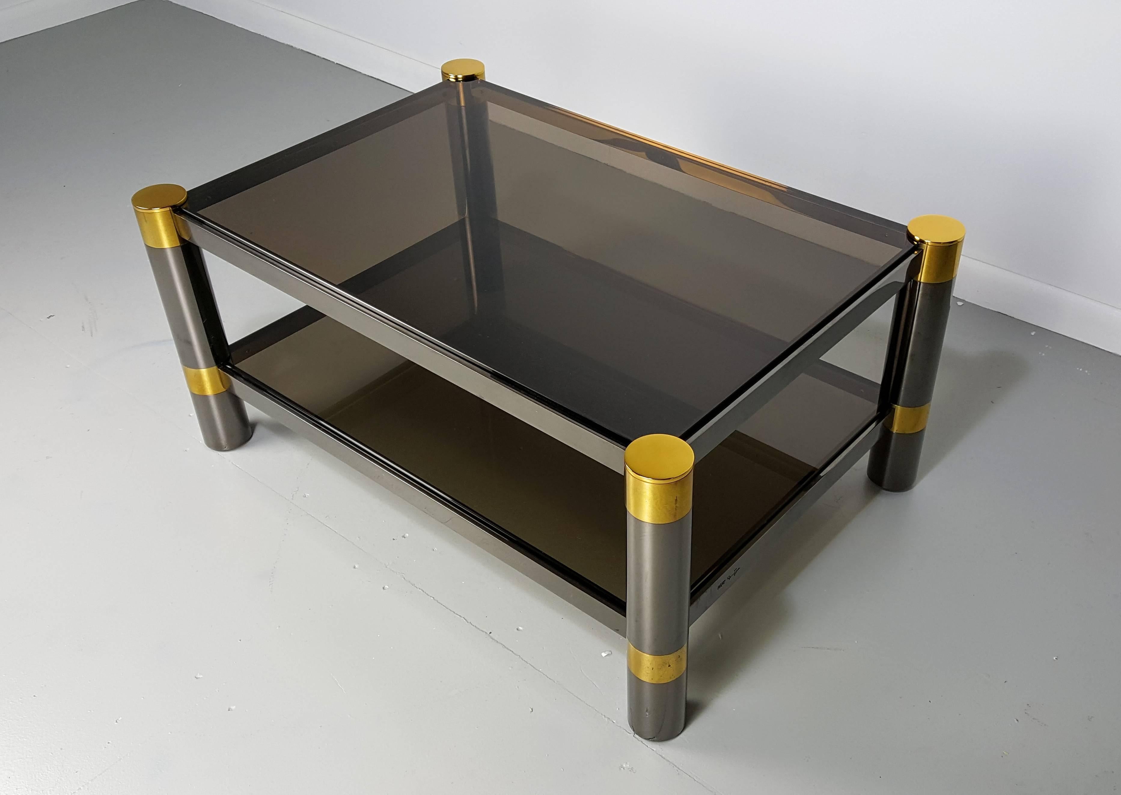 Mid-Century Modern Karl Springer Coffee Table in Rare Gunmetal and Gold Tone Finish, Signed, 1970s