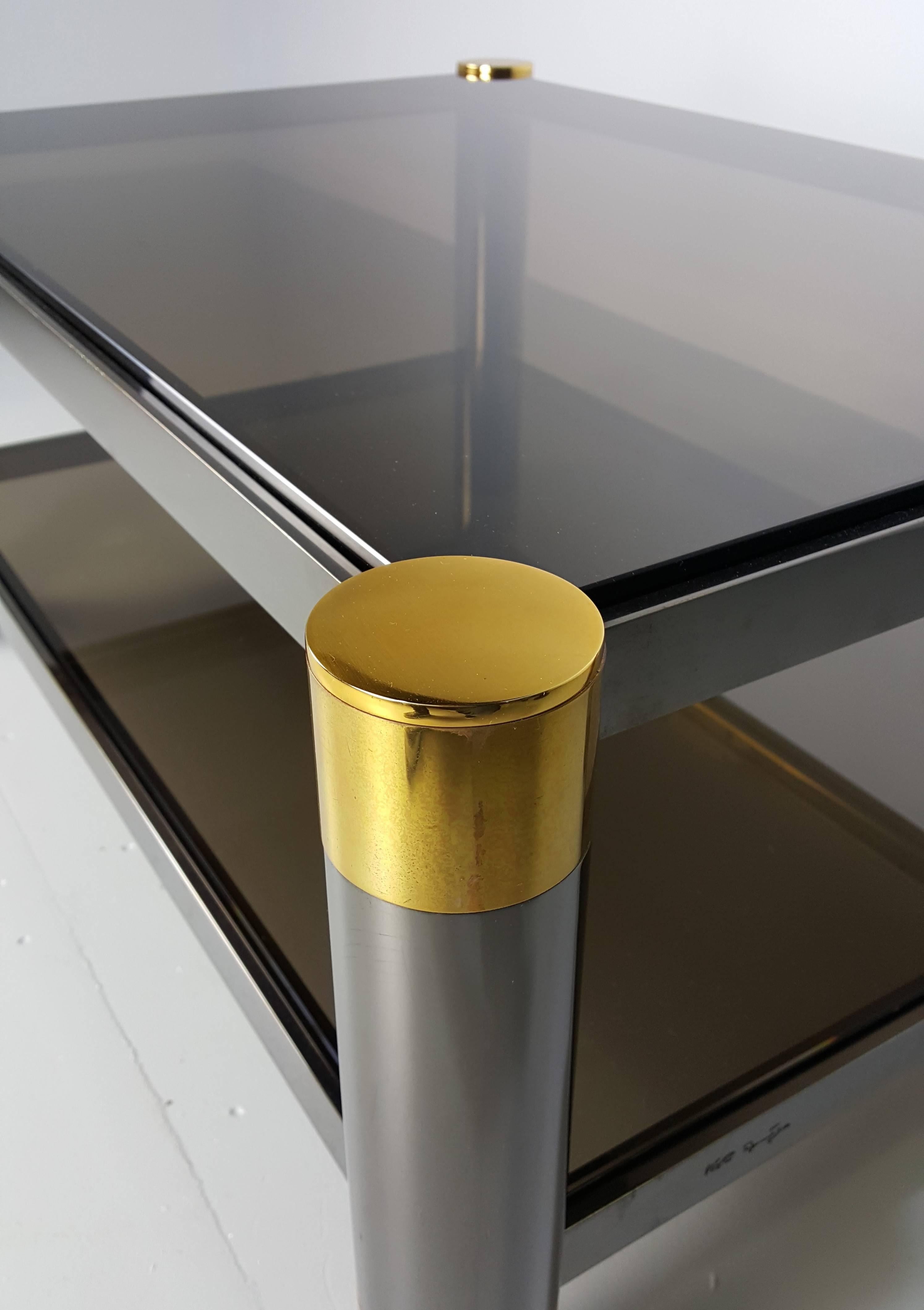 Karl Springer Coffee Table in Rare Gunmetal and Gold Tone Finish, Signed, 1970s In Excellent Condition In New York, NY