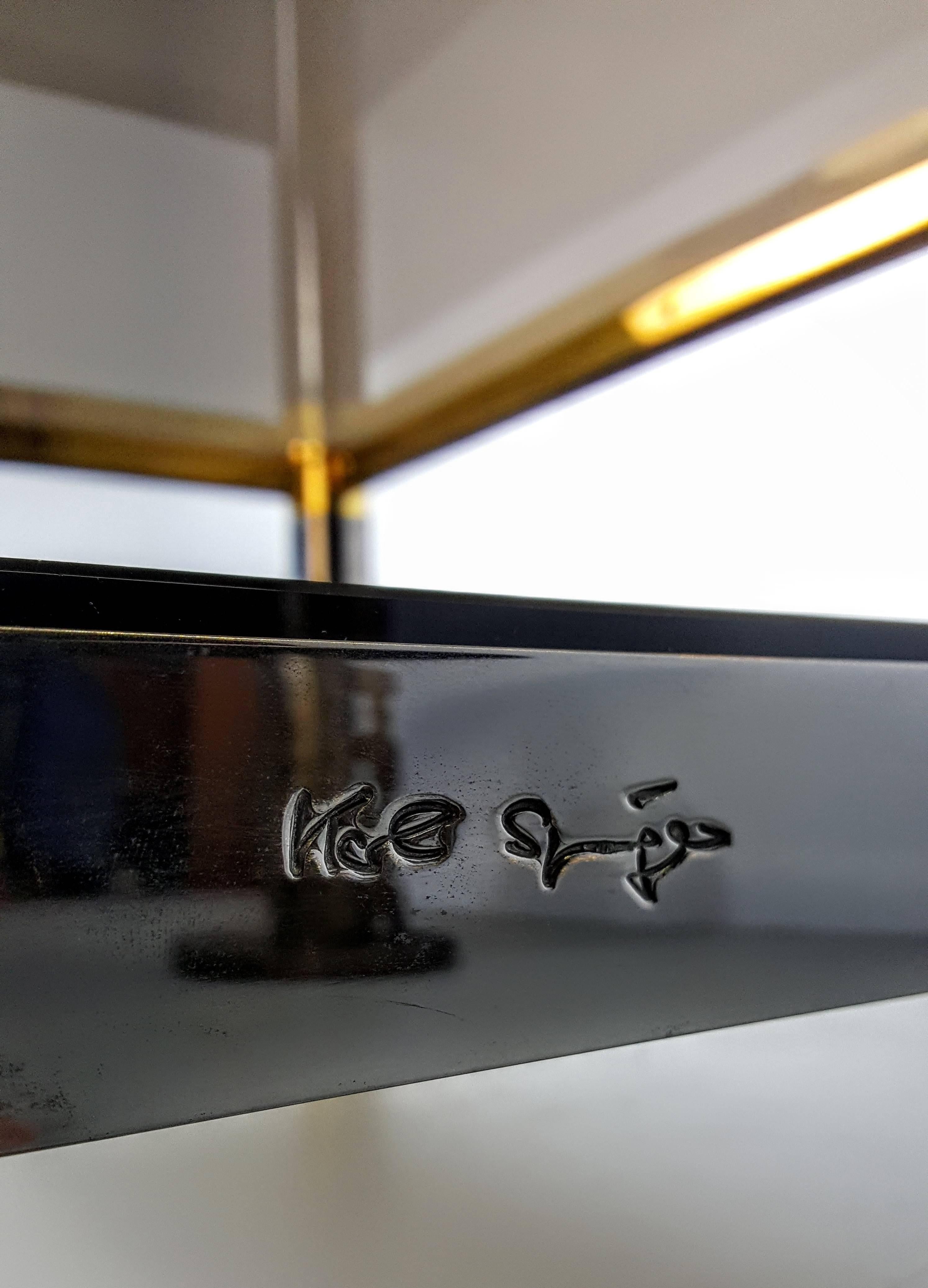 American Karl Springer Coffee Table in Rare Gunmetal and Gold Tone Finish, Signed, 1970s