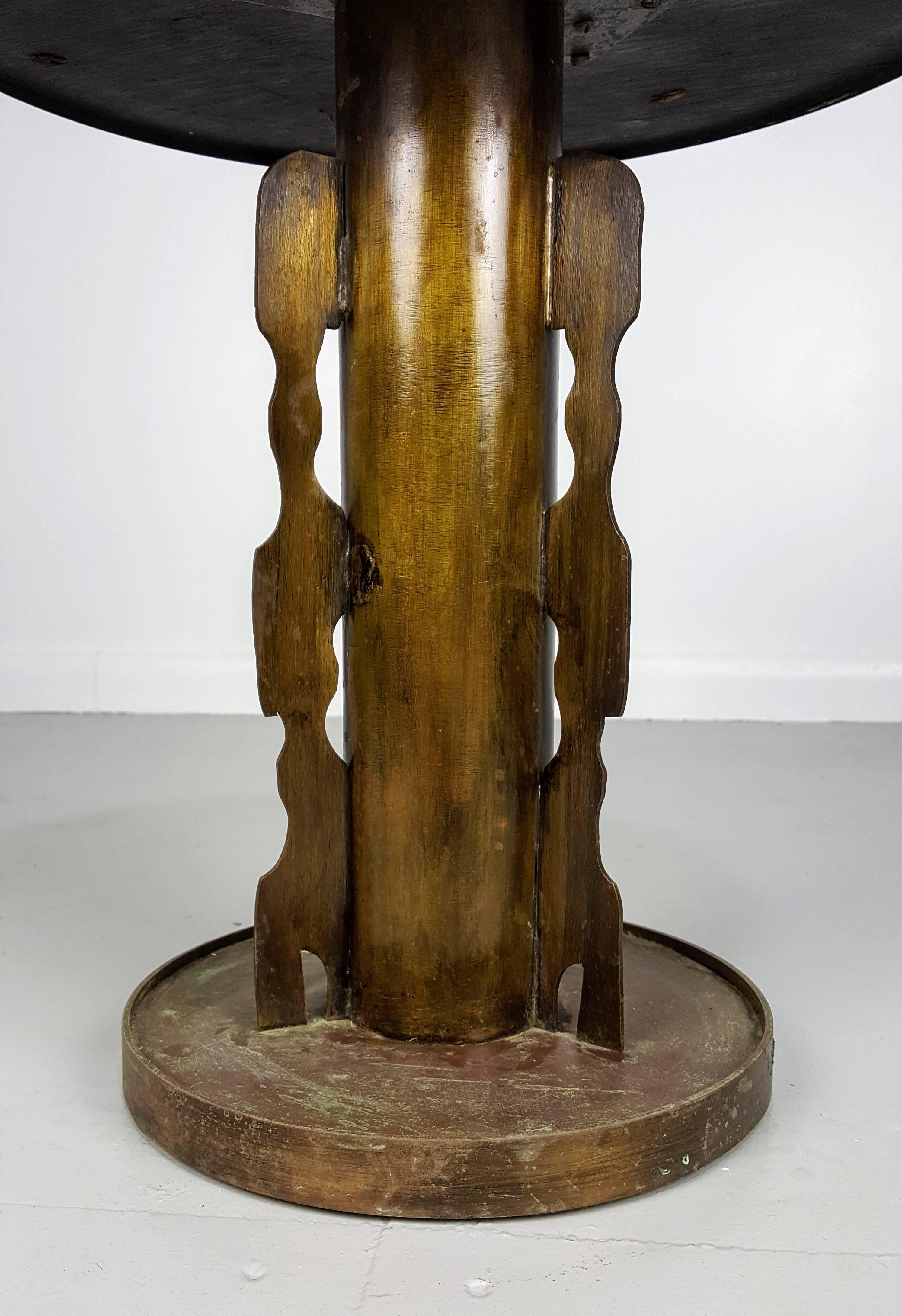 American Philip and Kelvin LaVerne Bronze Etruscan Side Table in Bronze and Pewter, 1970