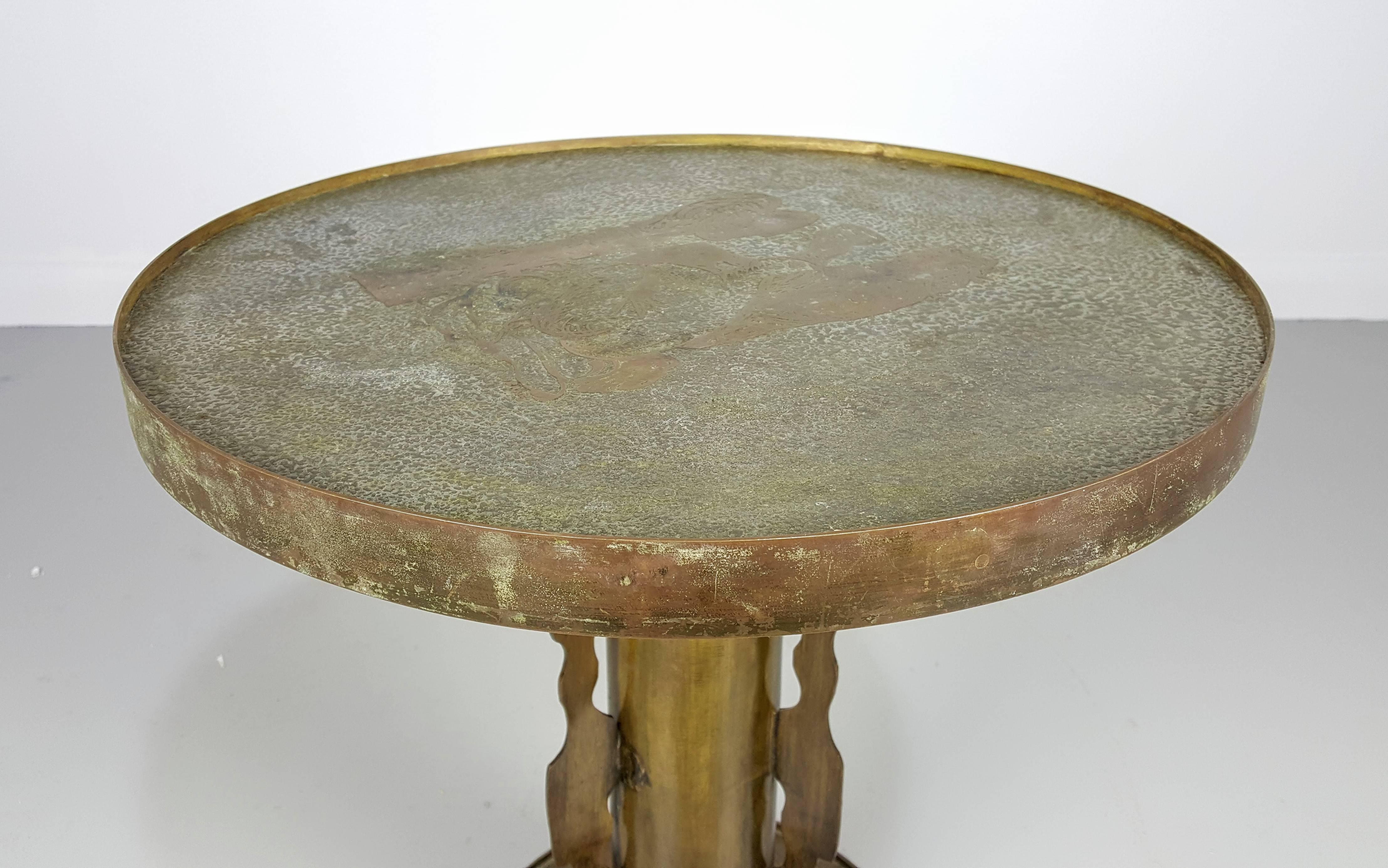 Mid-Century Modern Philip and Kelvin LaVerne Bronze Etruscan Side Table in Bronze and Pewter, 1970