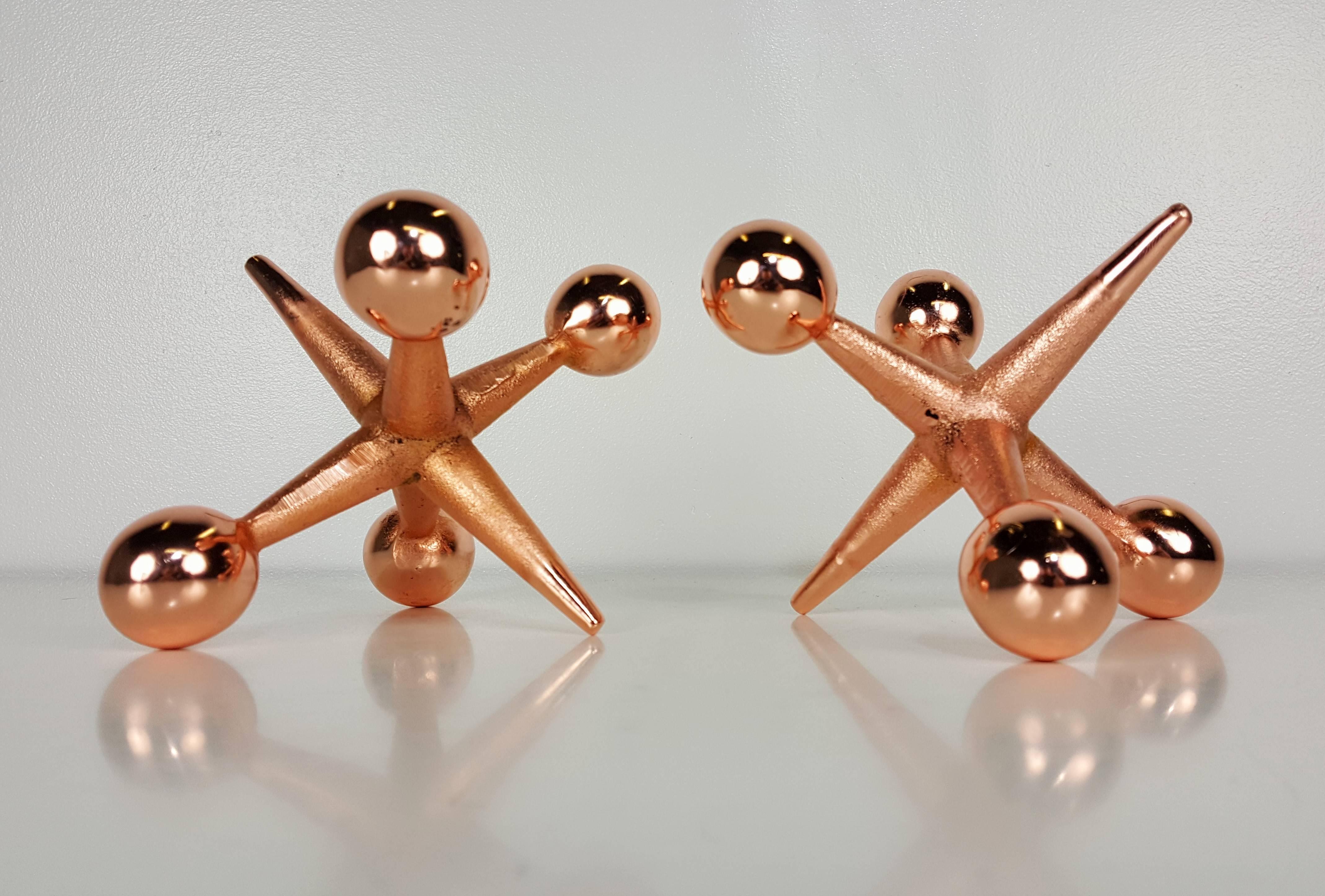 American Classic Jacks Bookends or Paperweights in a Custom Rose Gold Copper Finish