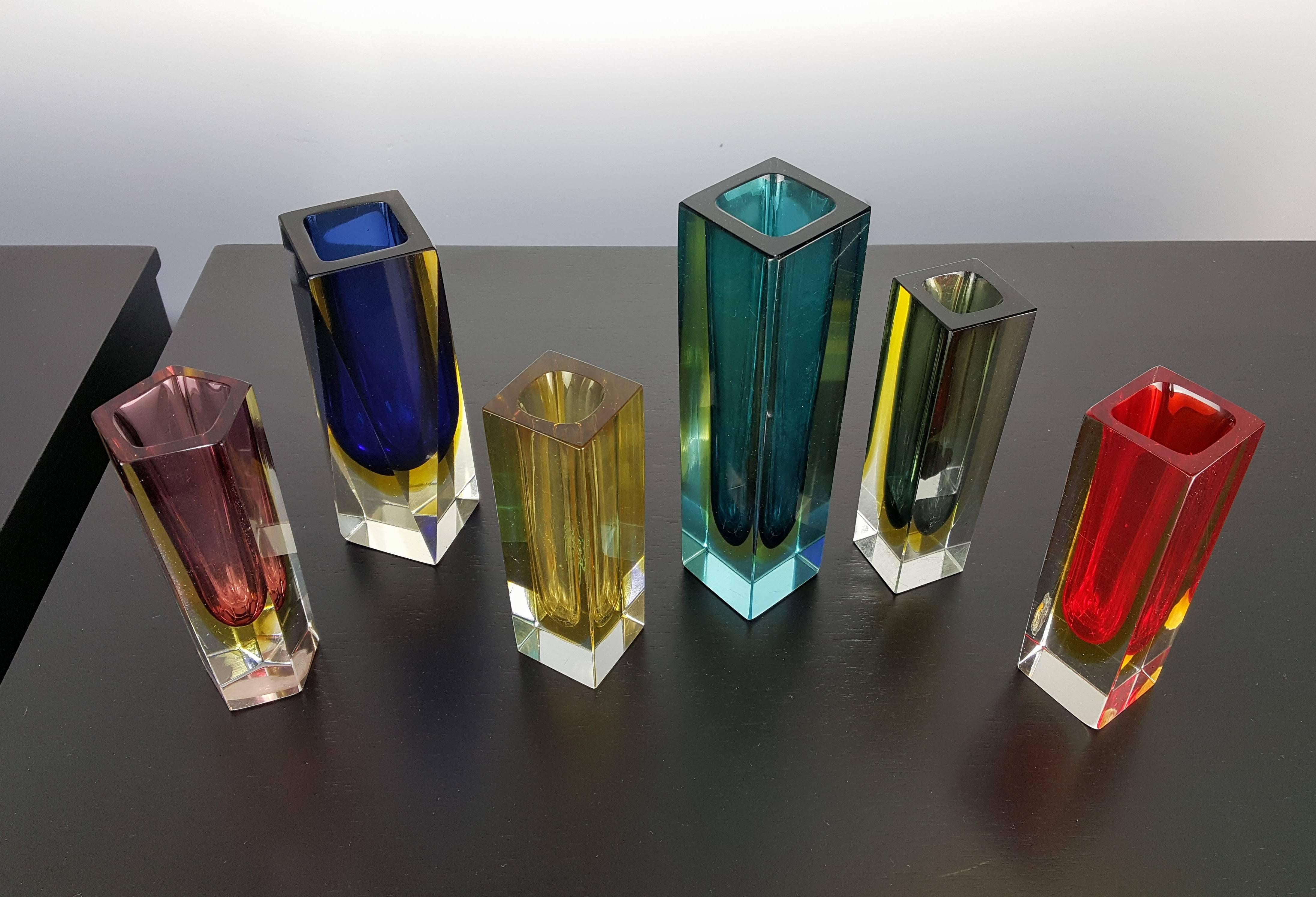 Grouping of Colorful Sommerso Murano Vases, Italy, 1970s In Excellent Condition In New York, NY