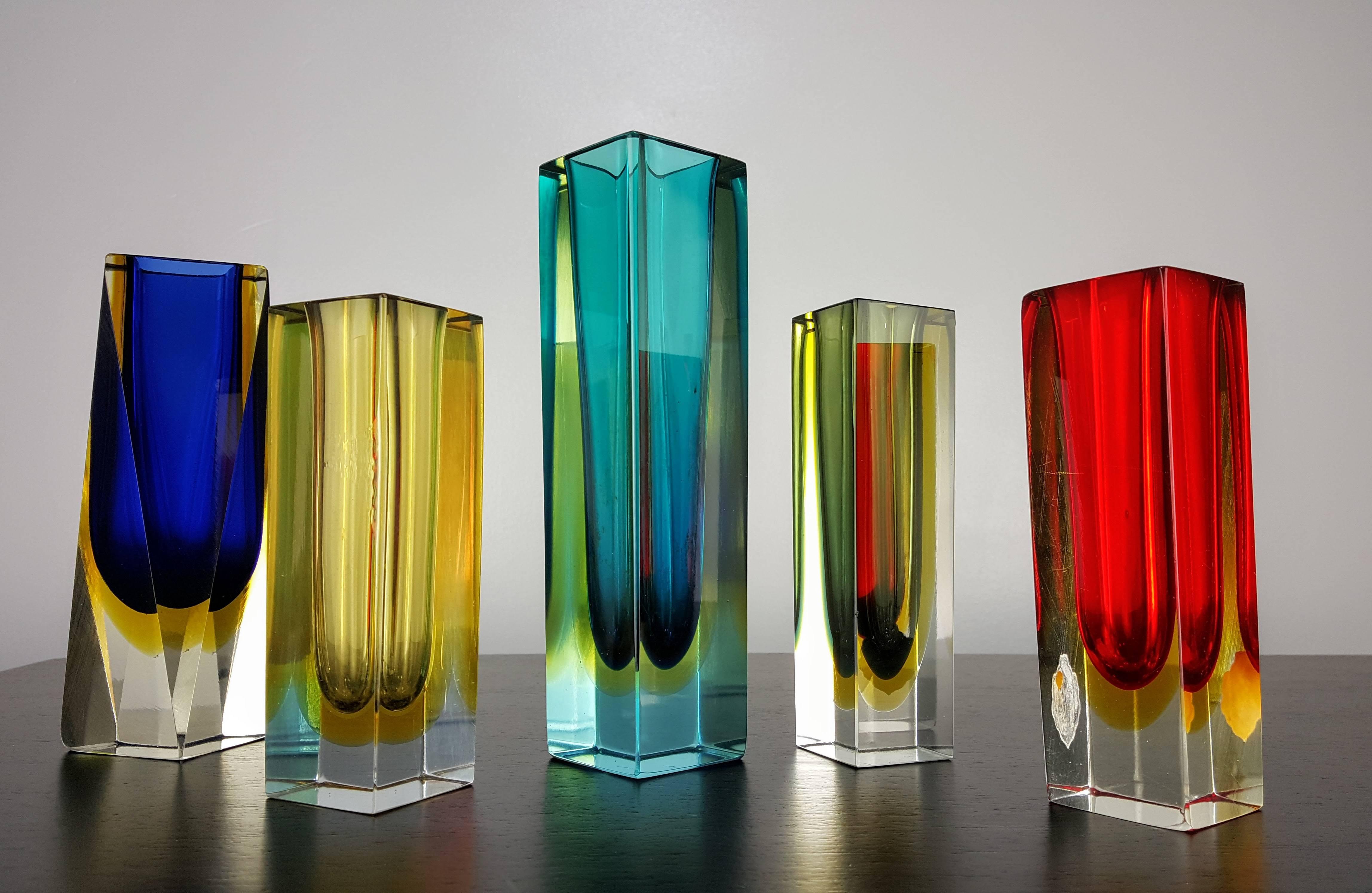 Mid-Century Modern Grouping of Colorful Sommerso Murano Vases, Italy, 1970s