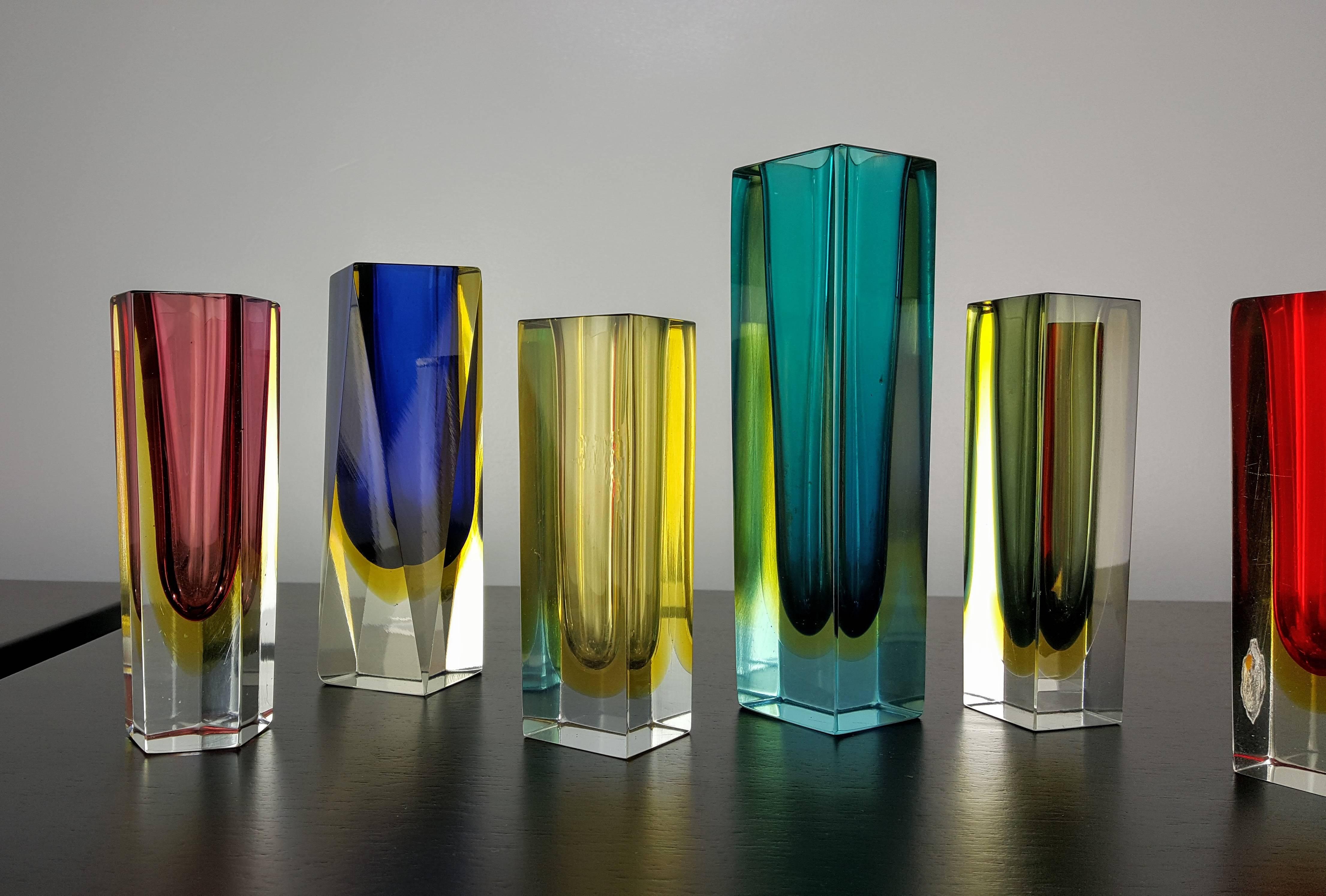 Italian Grouping of Colorful Sommerso Murano Vases, Italy, 1970s