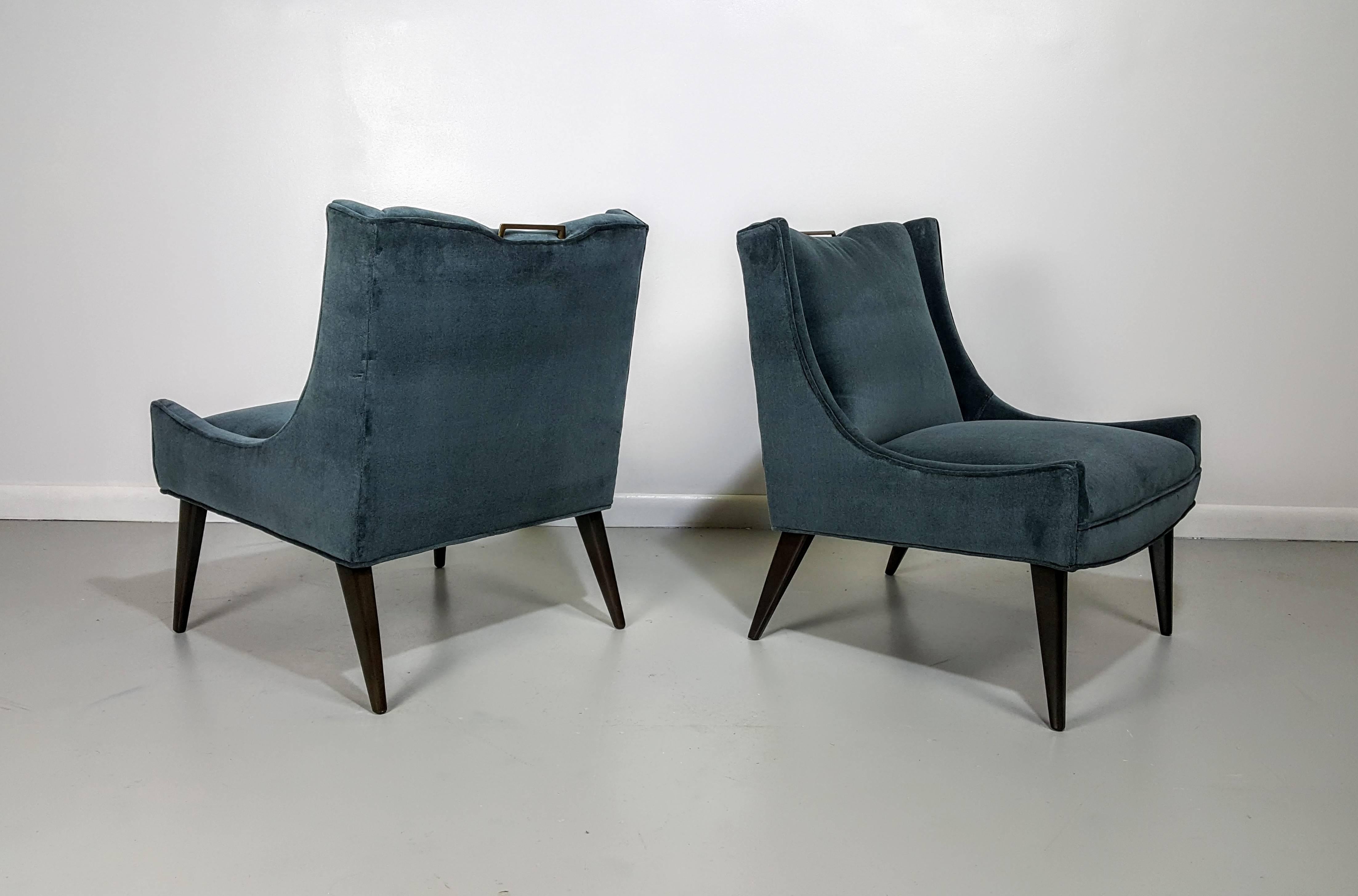 American Pair of Mohair Slipper Chairs in the Manner of Harvey Probber, 1950s