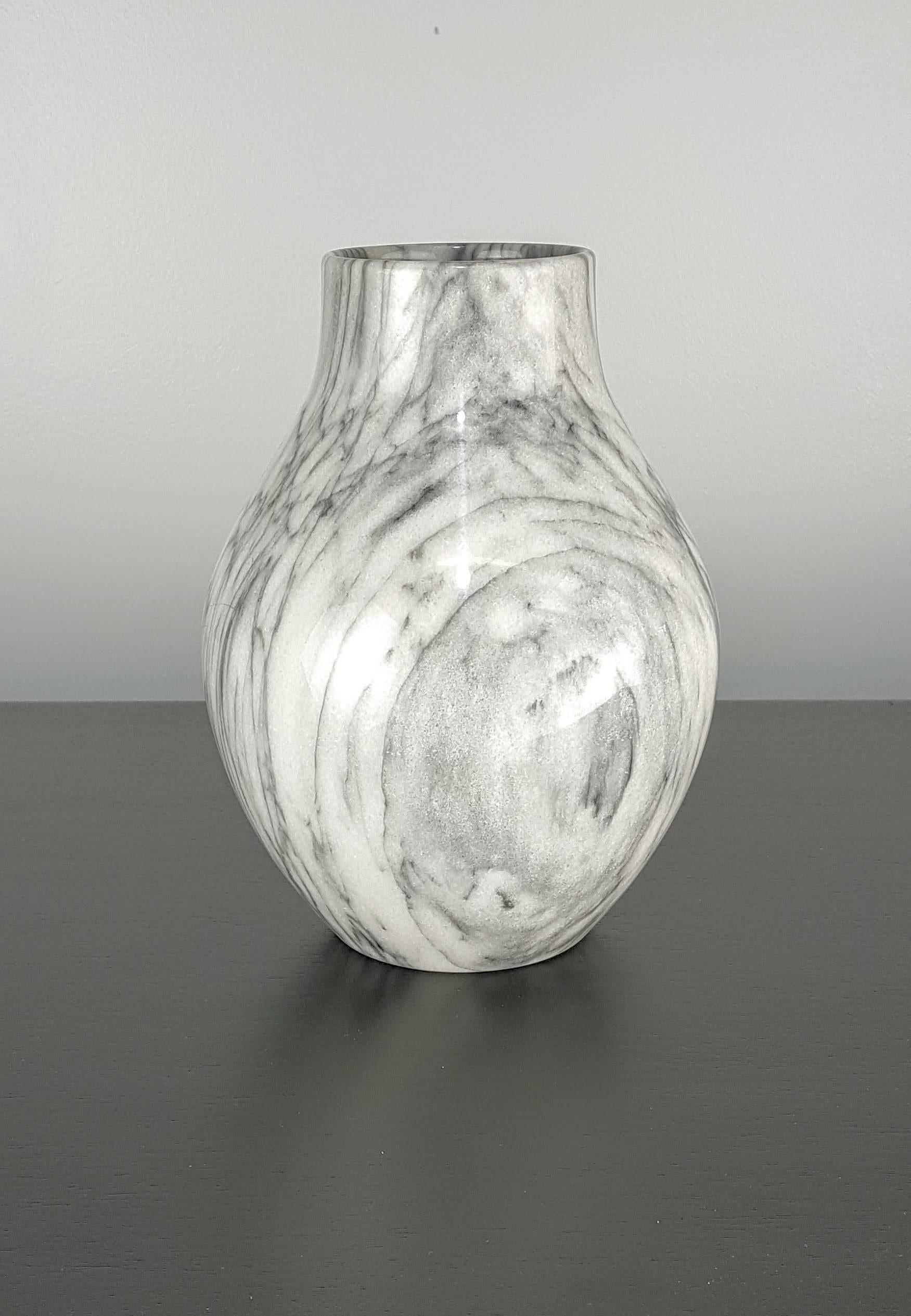 Italian Large Handmade Vase in Wildly Grained Carrara Marble, Italy, 1950s