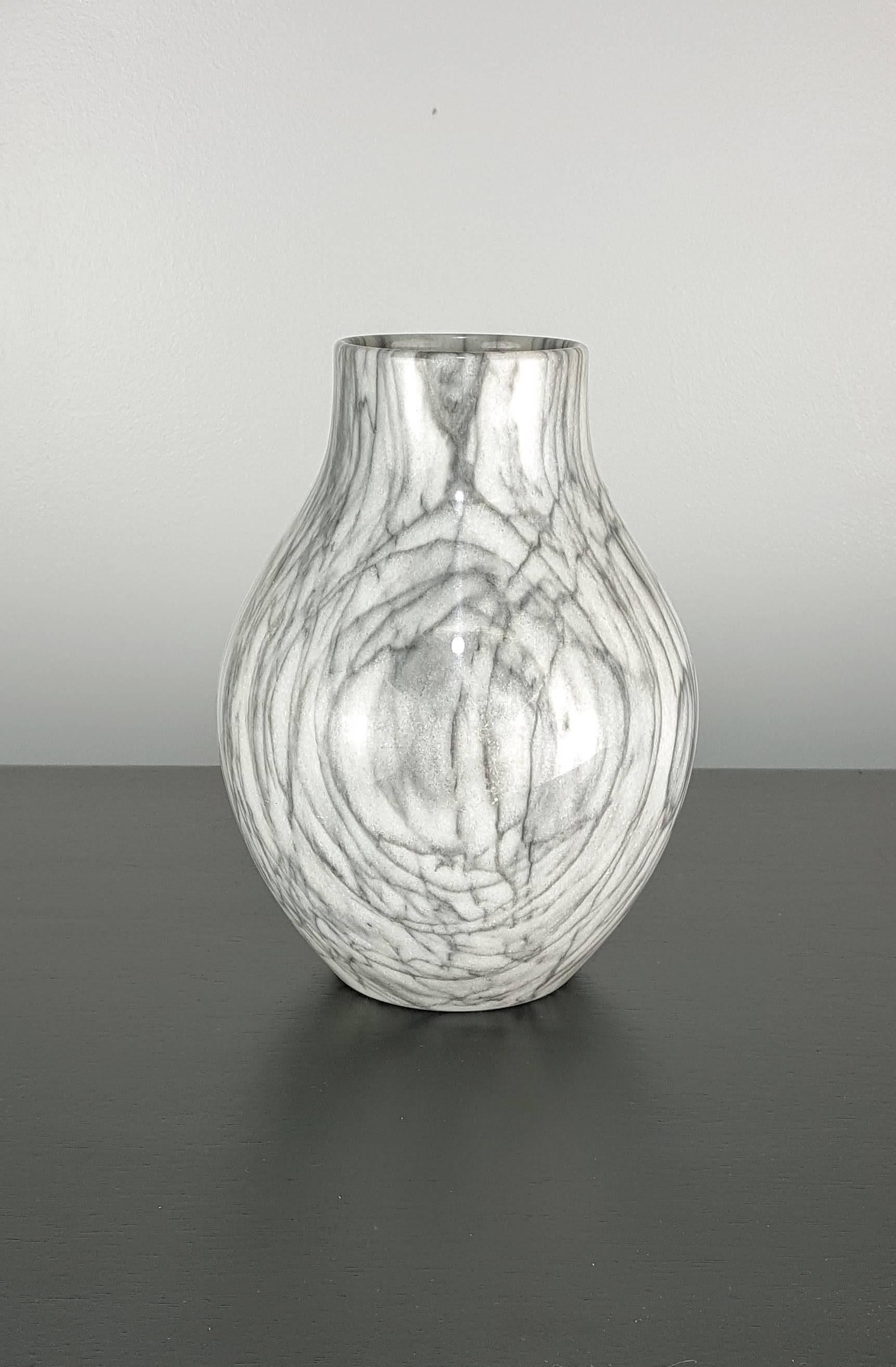 Large handmade vase in wildly grained Carrara marble, Italy 1950s. Beautifully crafted with thin walls. 

See this item in our private NYC showroom! Refine Limited is located in the heart of Chelsea at the history Starrett-LeHigh Building, 601