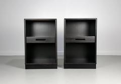 Handsome Ebonized Nightstands with Leather Plinth Bases by Edward Wormley, 1950s