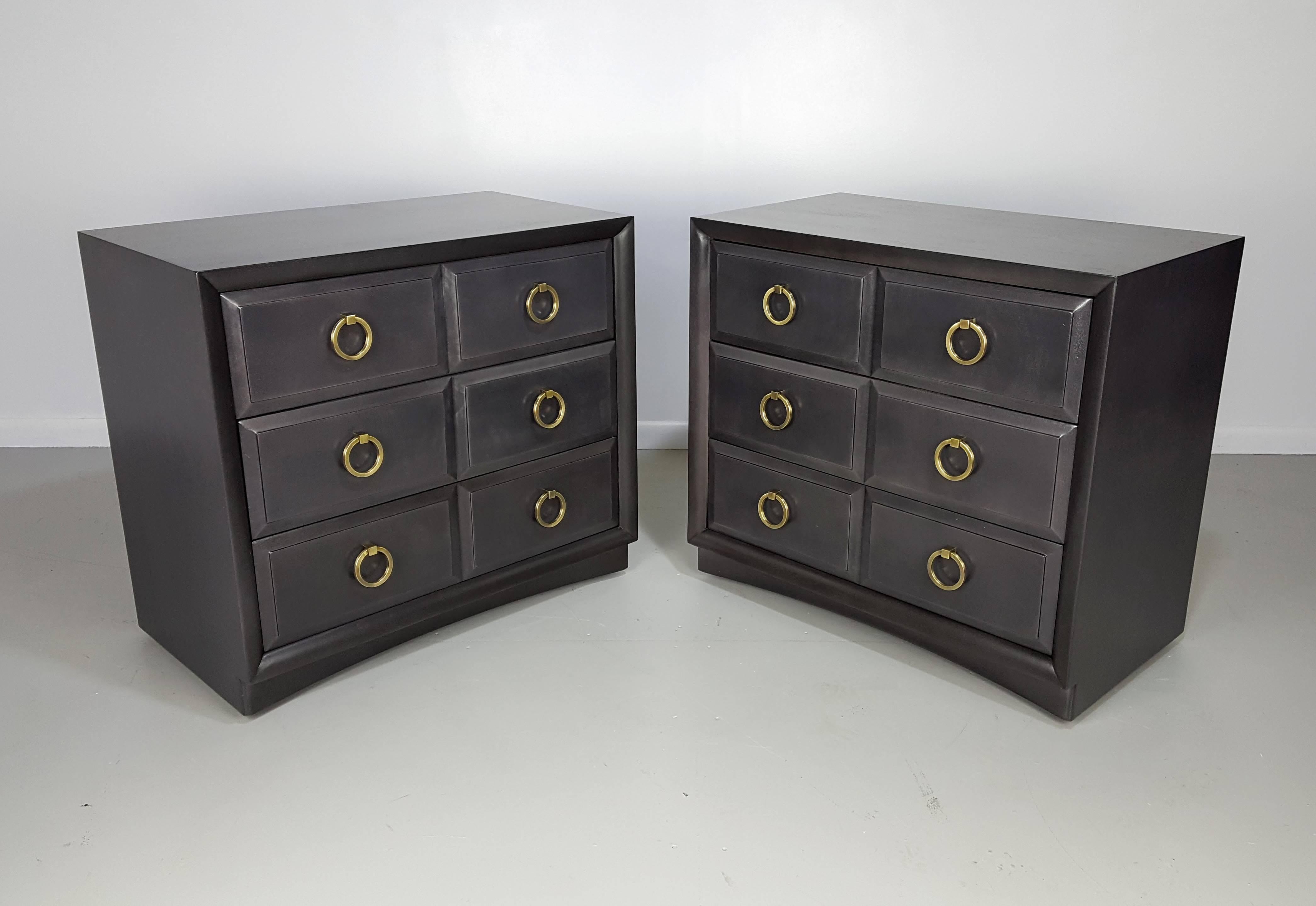 Pair of Chests by T.H. Robsjohn-Gibbings in a Custom Charcoal Finish, 1950s In Excellent Condition In New York, NY
