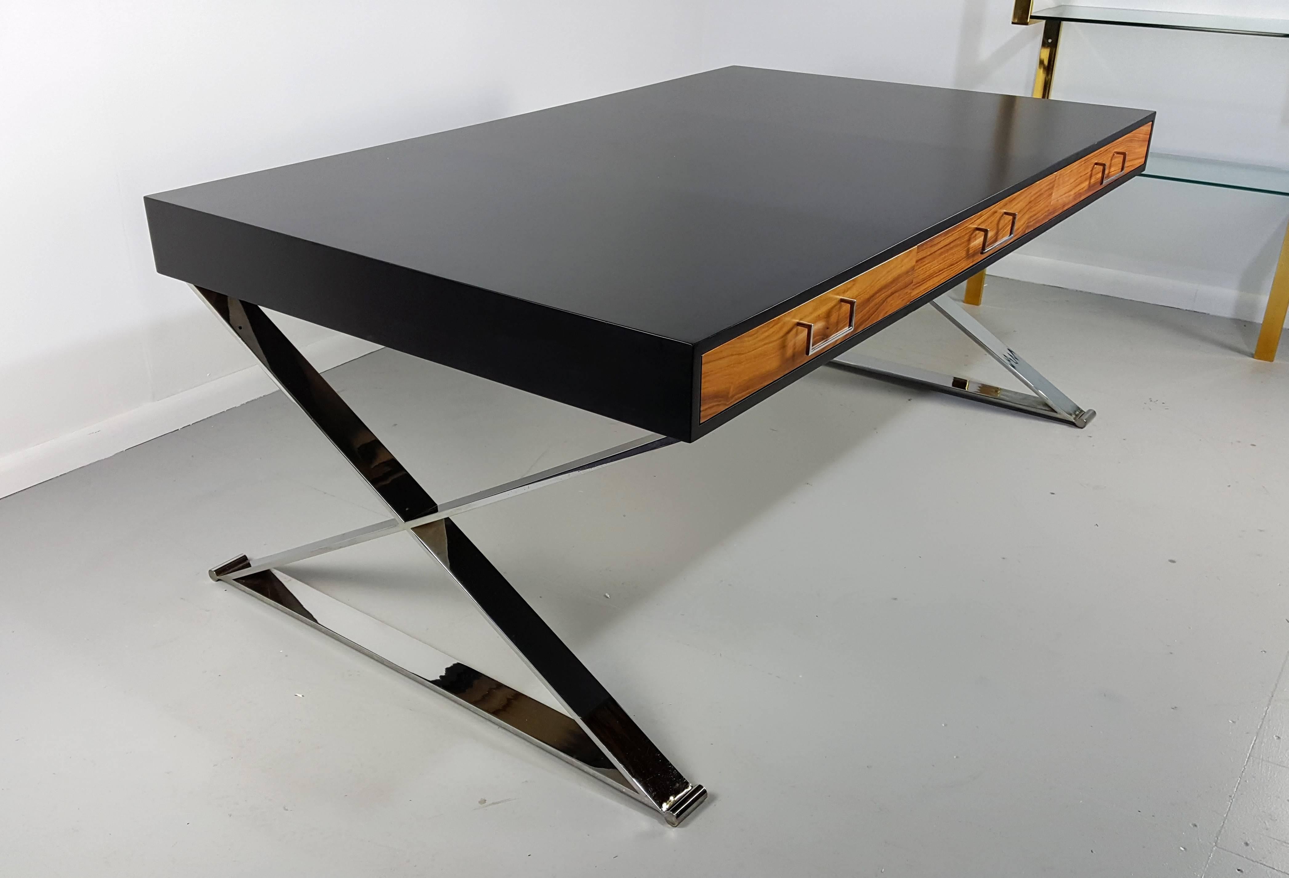 Mid-Century Modern Massive Milo Baughman Executive Desk with Rosewood and Chrome Detail, 1970s