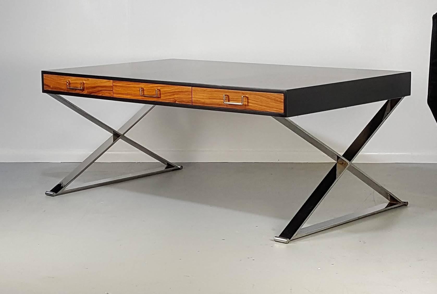 Massive Milo Baughman Executive Desk with Rosewood and Chrome Detail, 1970s 1
