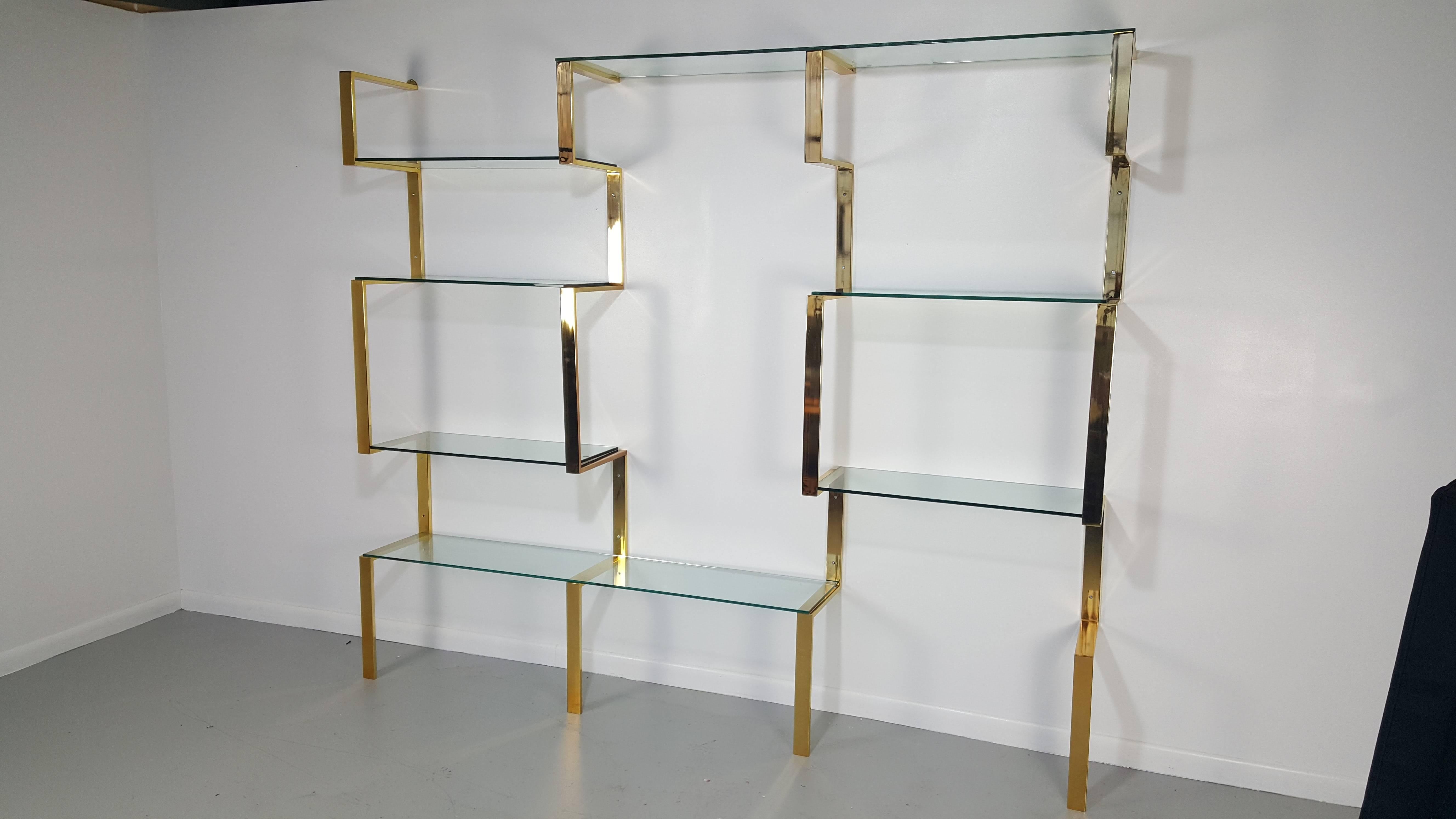 Late 20th Century Architectural Brass Etagere Shelving Unit after Milo Baughman, 1970s