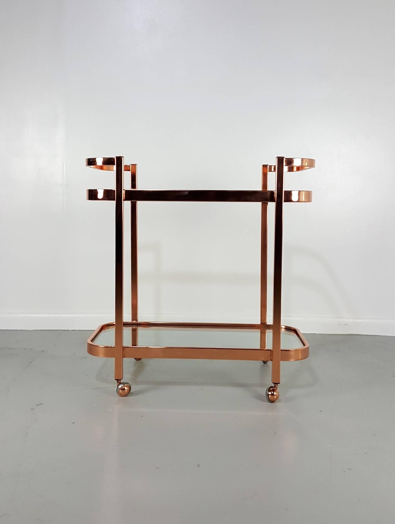 Stunning Bar Cart by Milo Baughman in Rose Gold Copper, 1970s 1